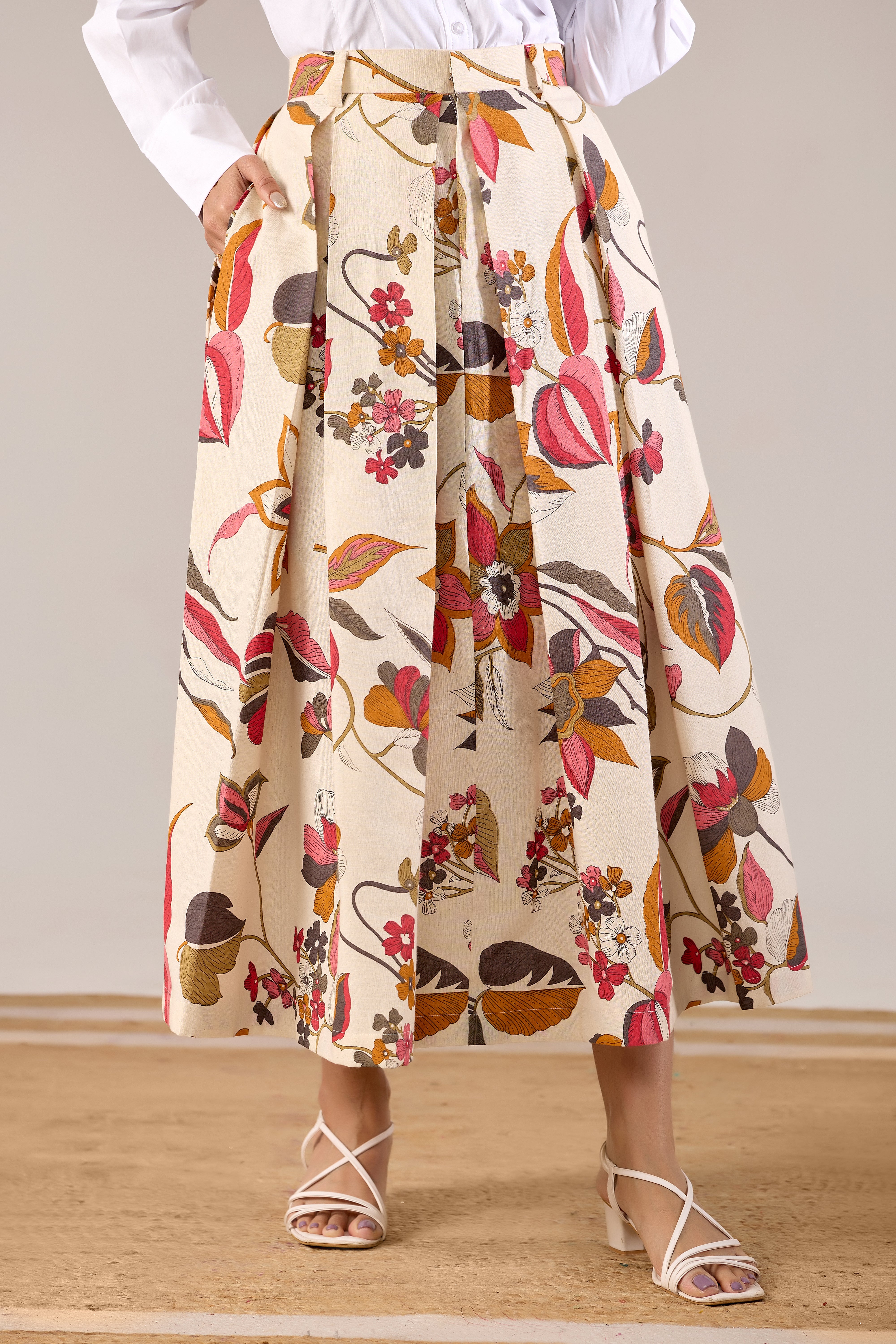 Autumn Bloom Pleated Midi Skirt