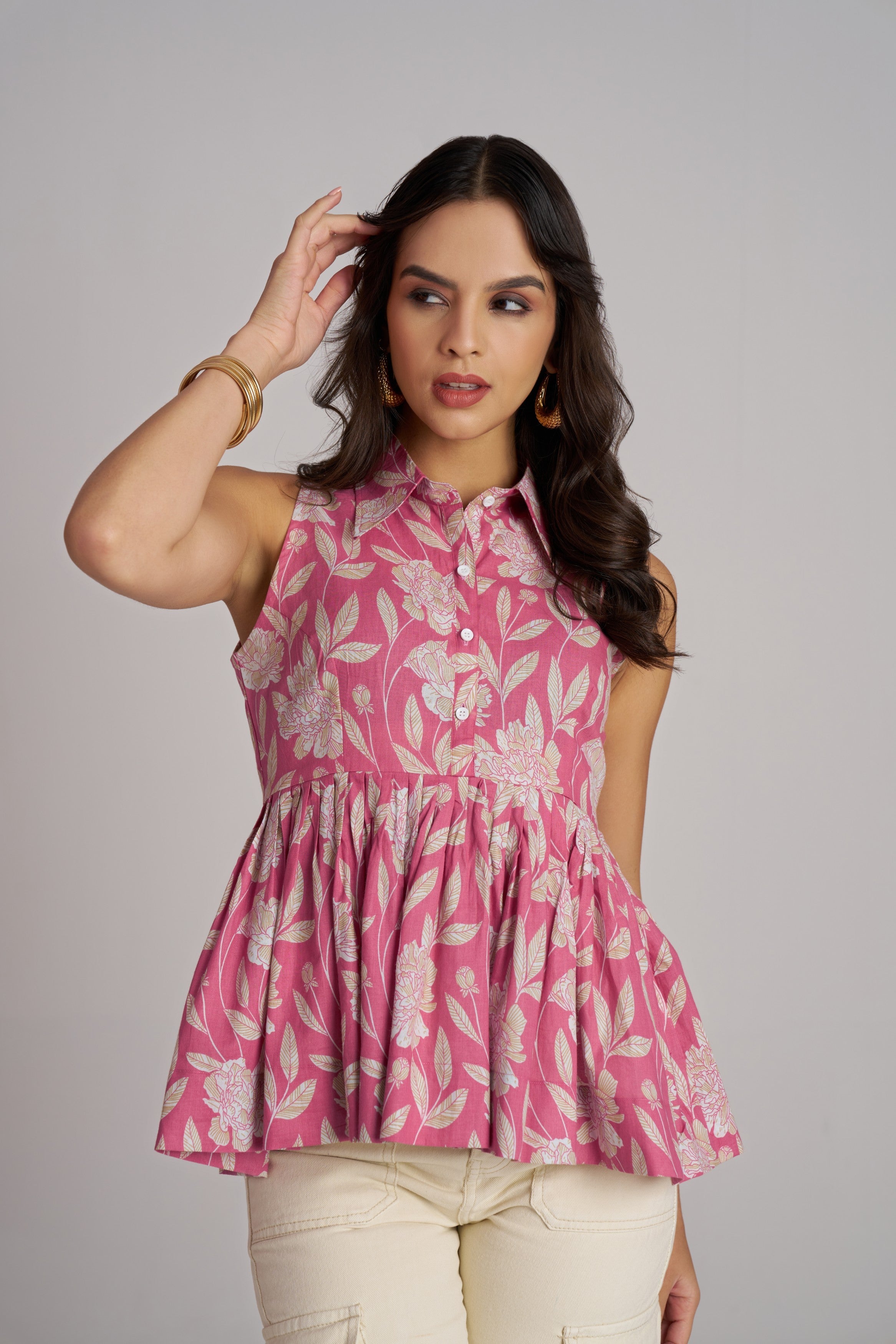 Rose Bloom Sleeveless Peplum Top