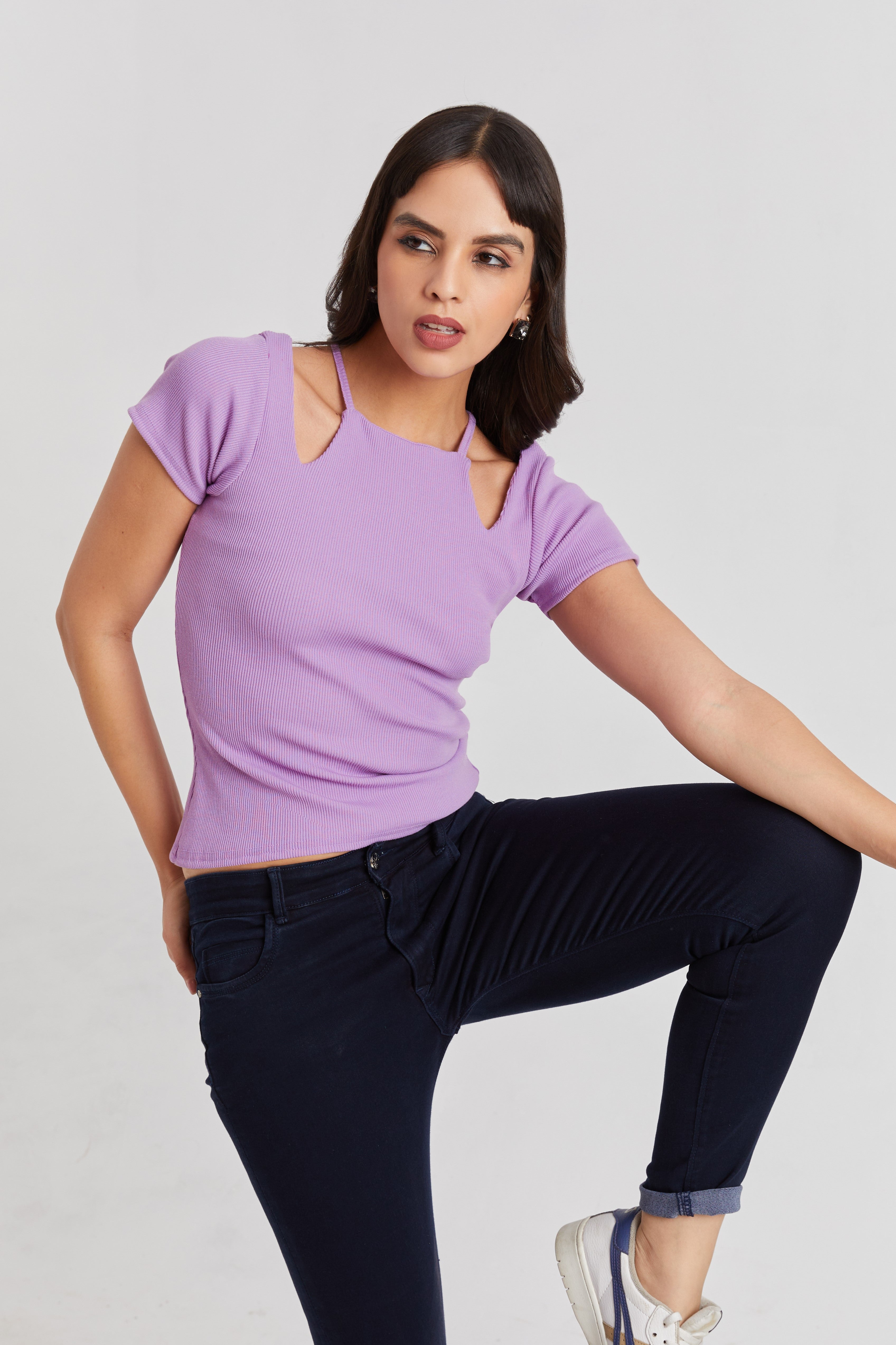 Midnight Black Ribbed Cutout Top