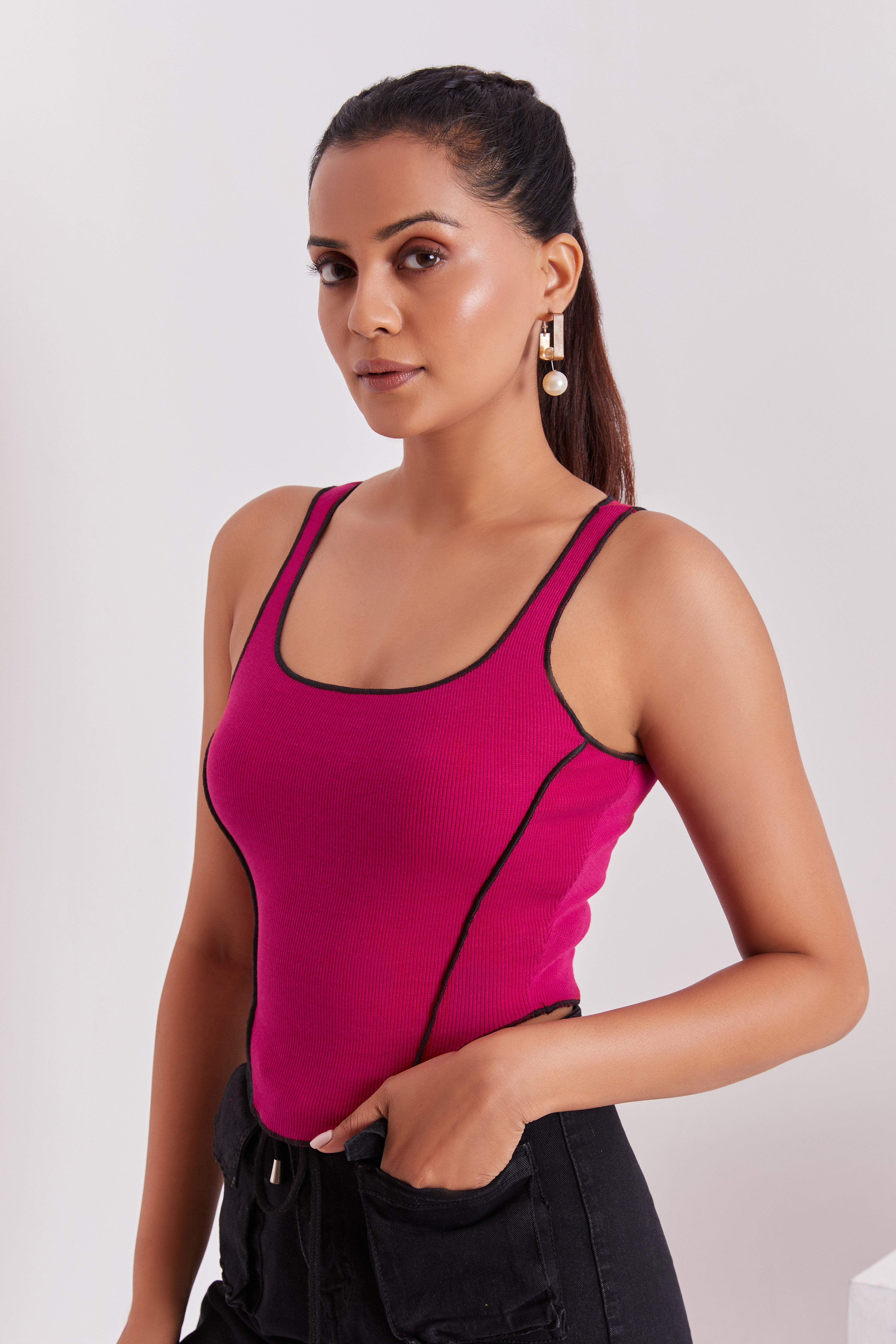 Lavender Contrast Stitch Tank Top