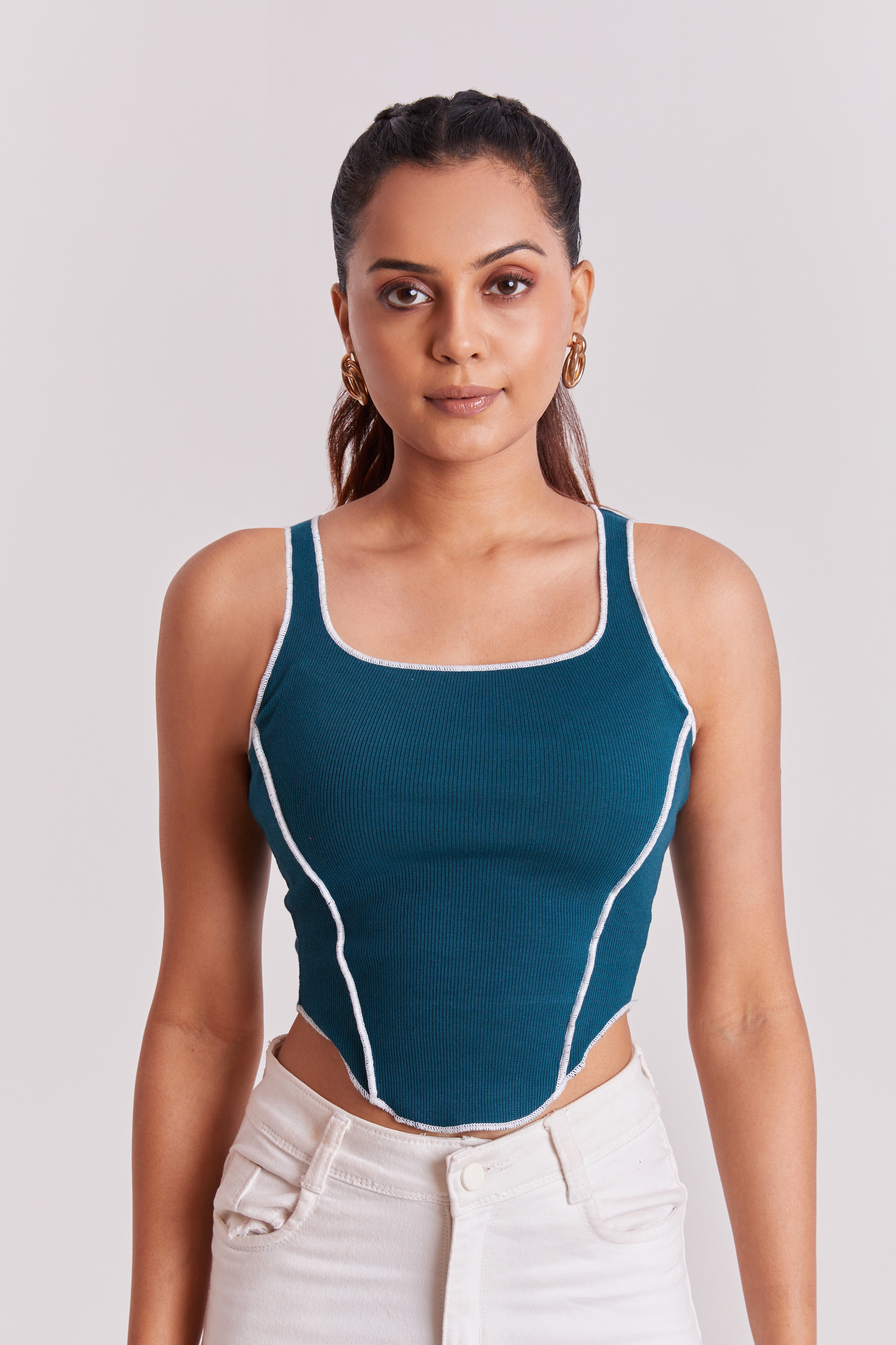 Tail Green Contrast Stitch Tank Top