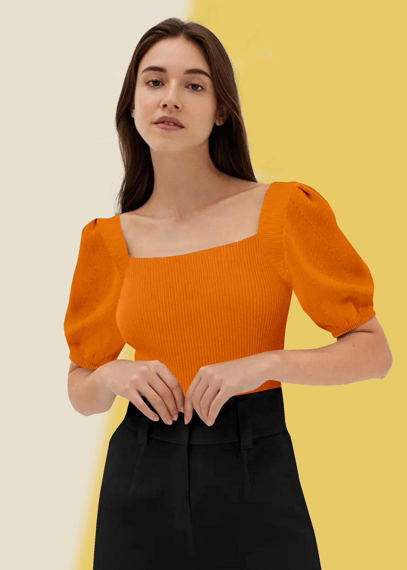 Bold Red Square Neck Ribbed Top