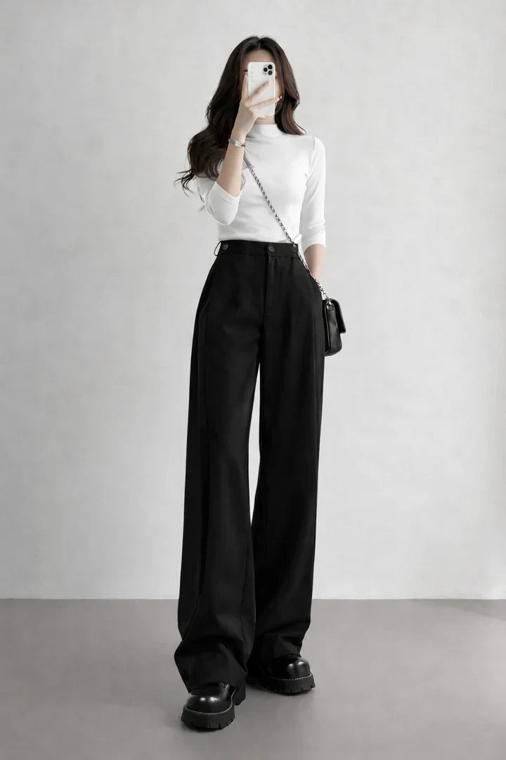 Classic Black High-Waist Wide Leg Trousers