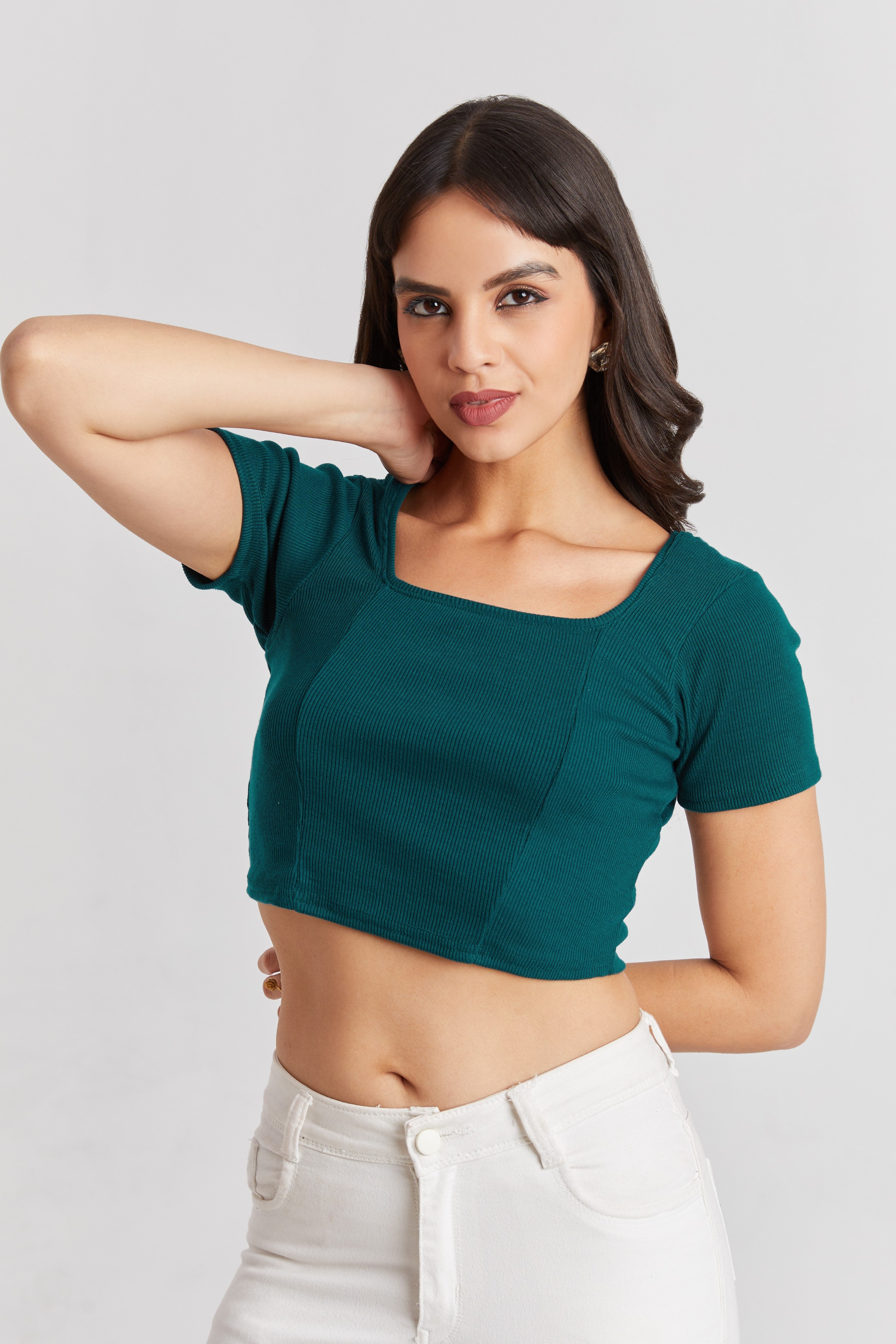 Black Ribbed Square Neck Crop Top