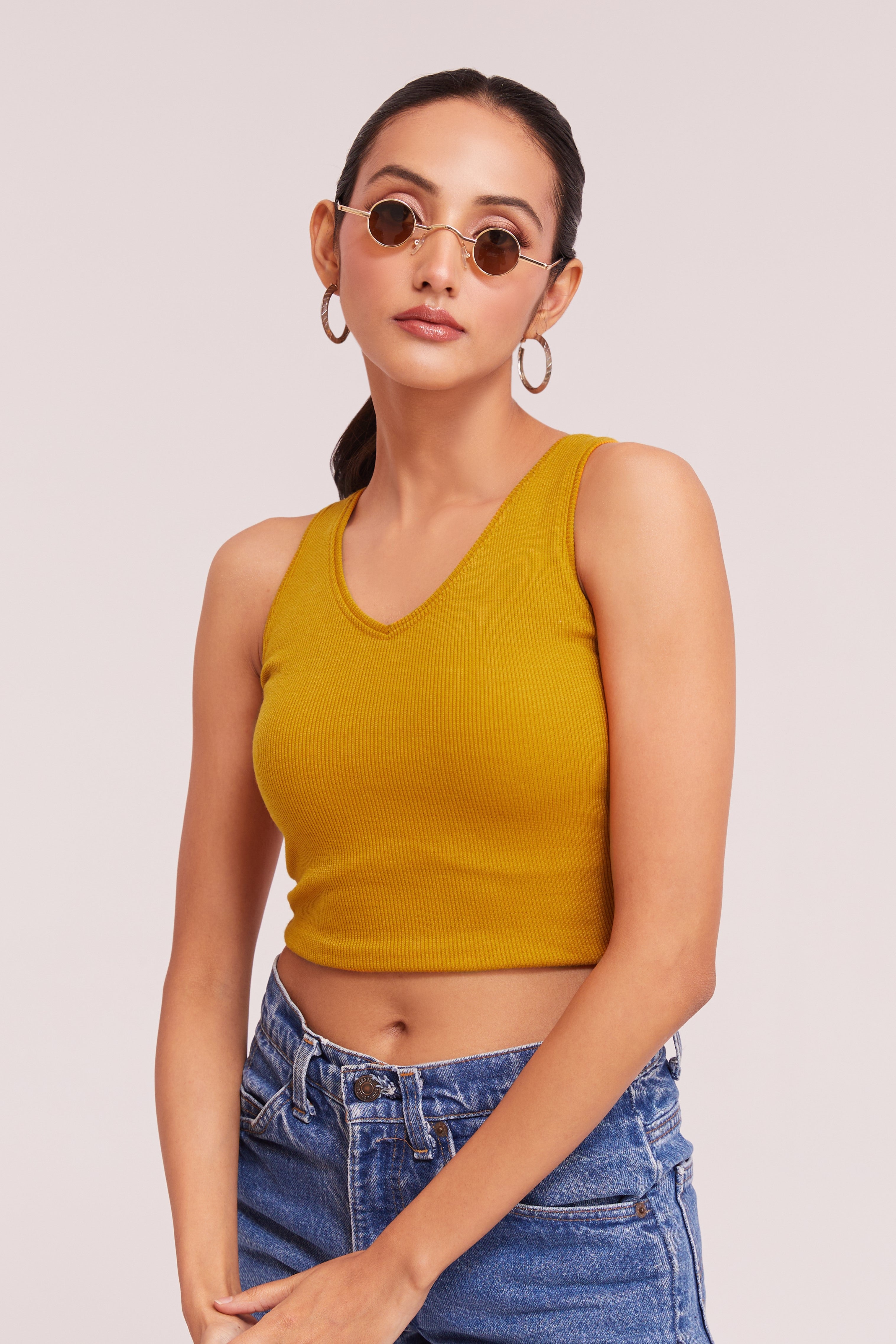 Black Ribbed Scoop Neck Sleeveless Crop Top