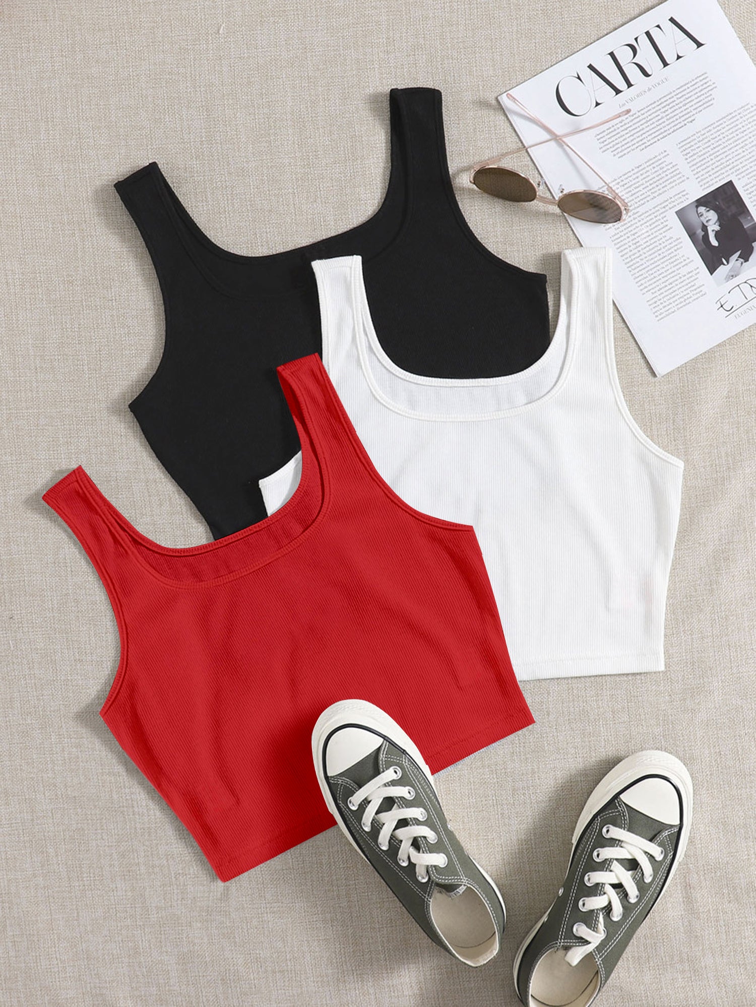 Women’s Ribbed Square Neck Crop Tank Top