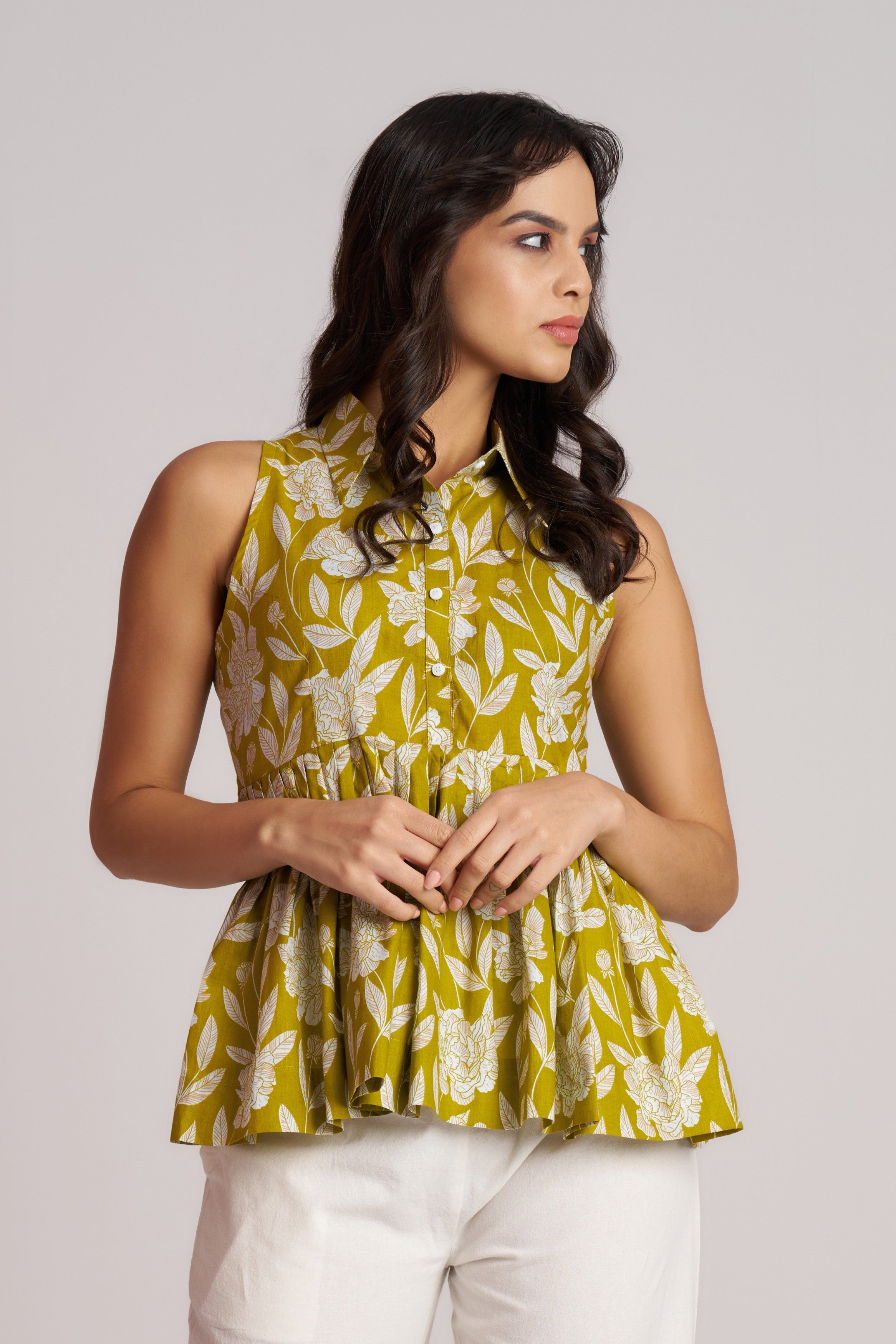 Teal Bloom Sleeveless Peplum Top