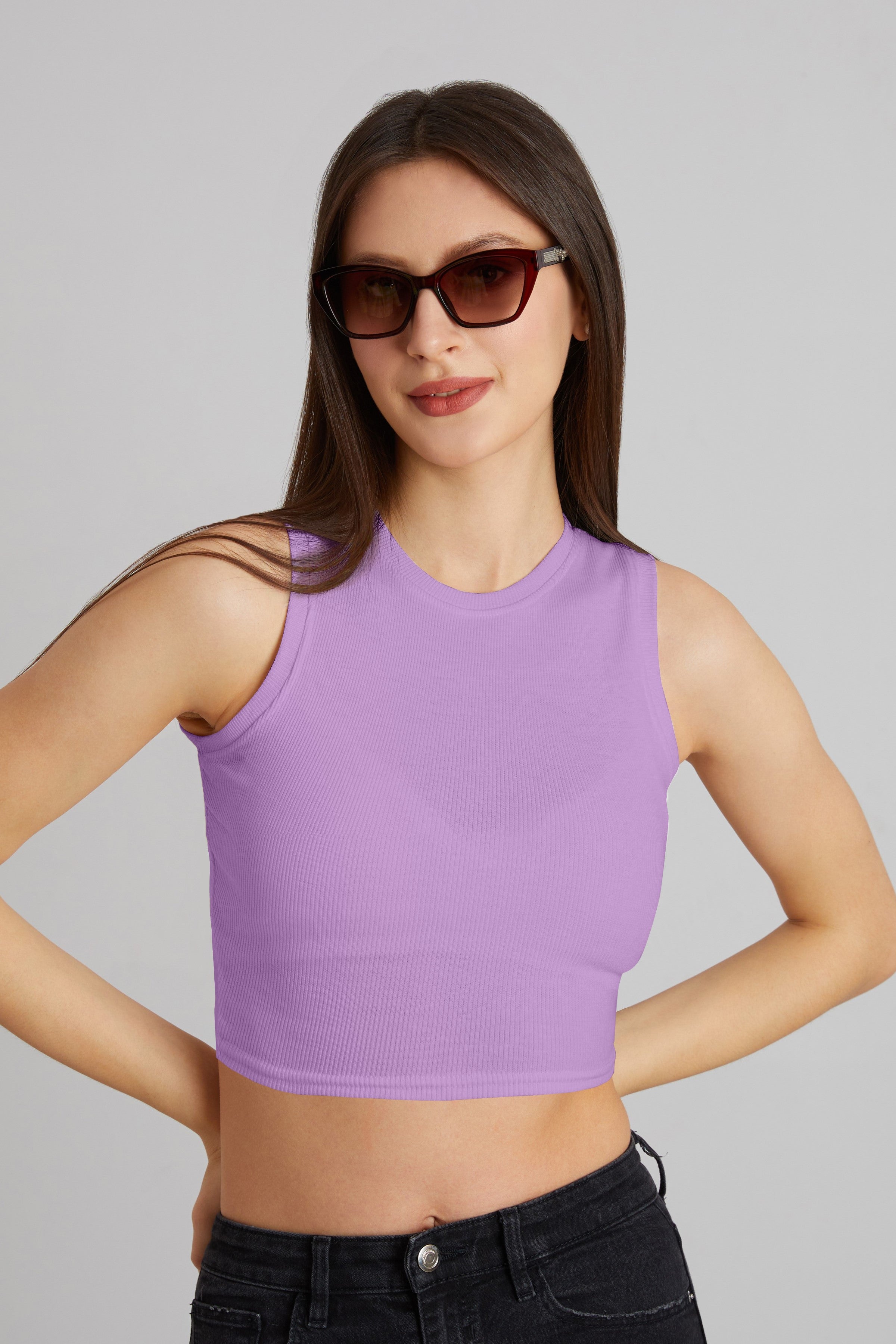 Bright Orange Ribbed Sleeveless Crop Top
