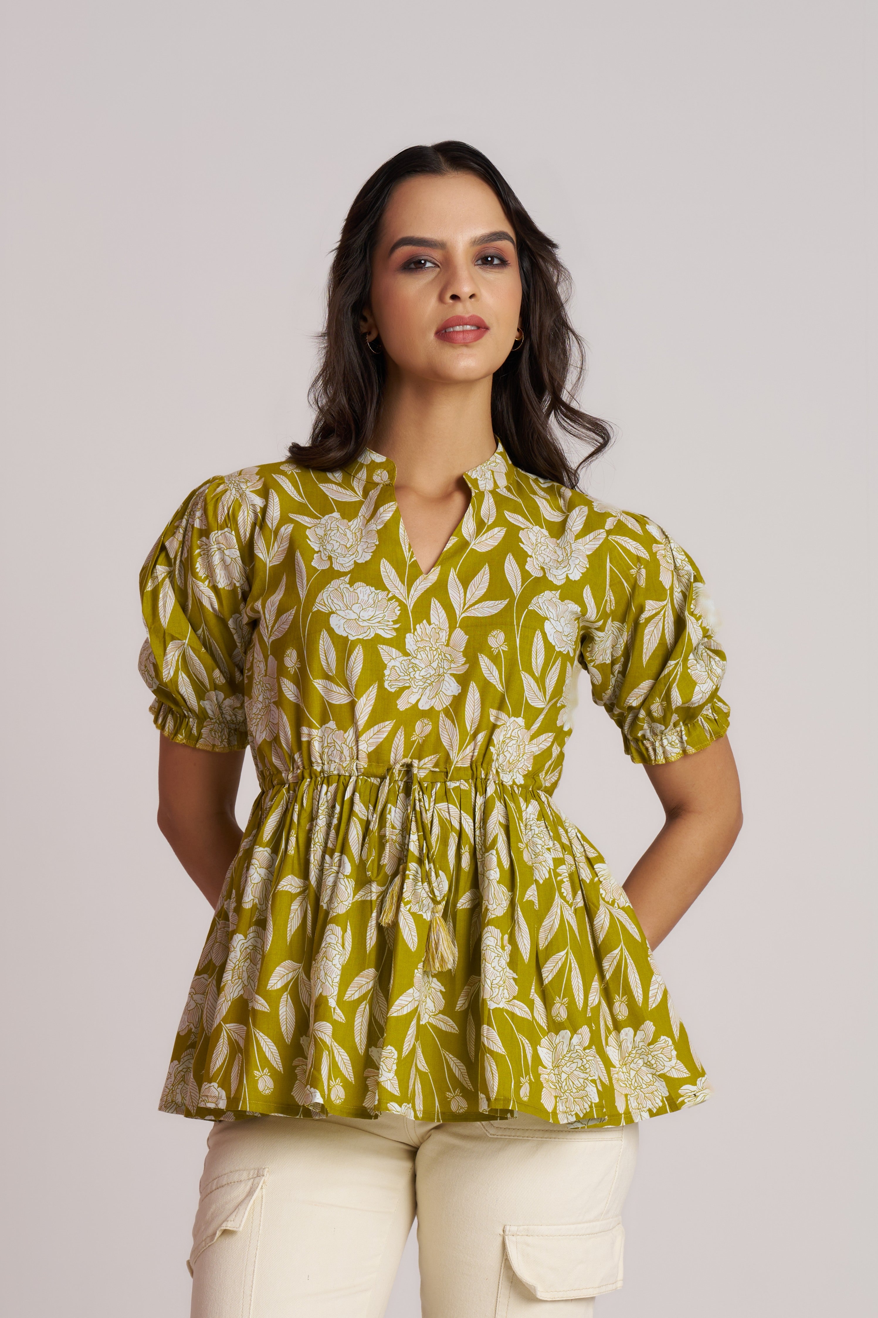 Plum Bloom Puff Sleeve Peplum Top