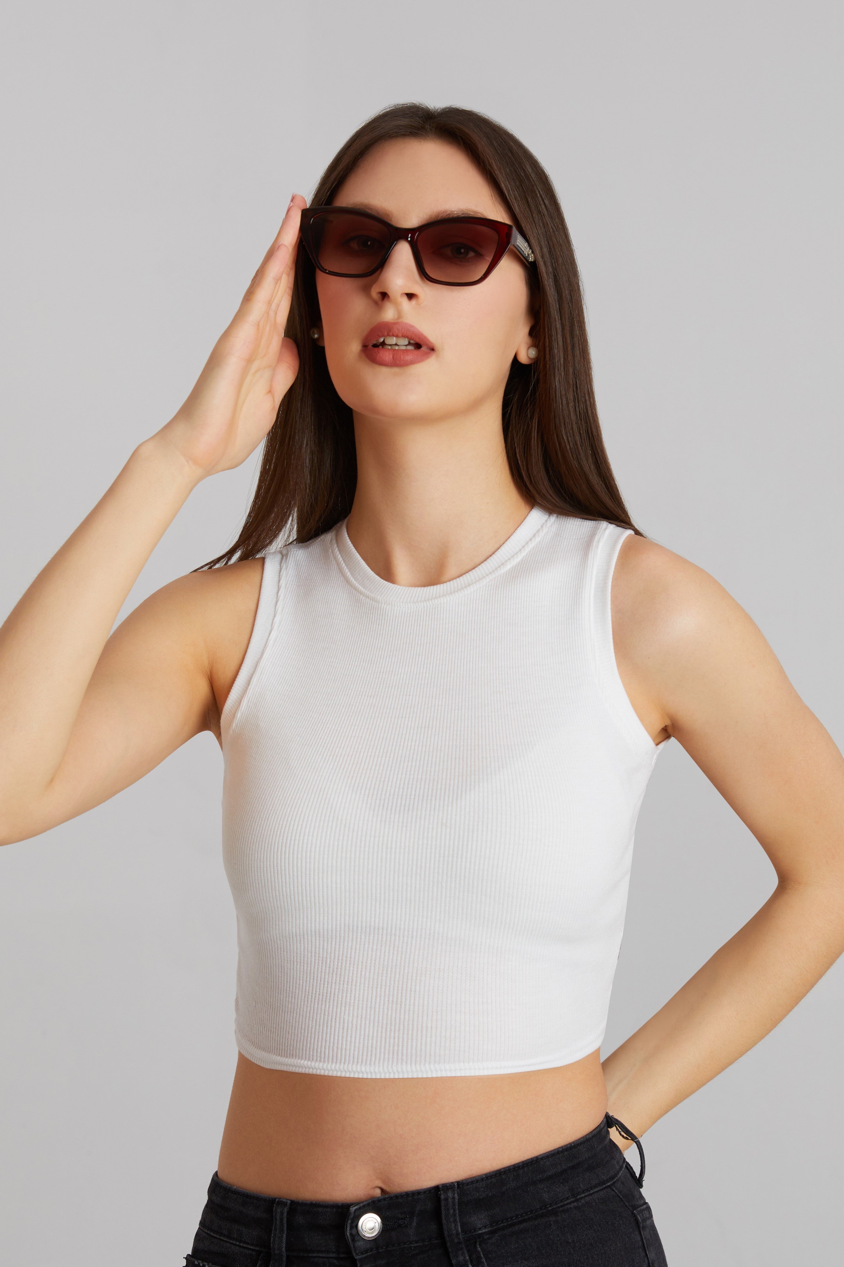 Classic White Ribbed Sleeveless Crop Top
