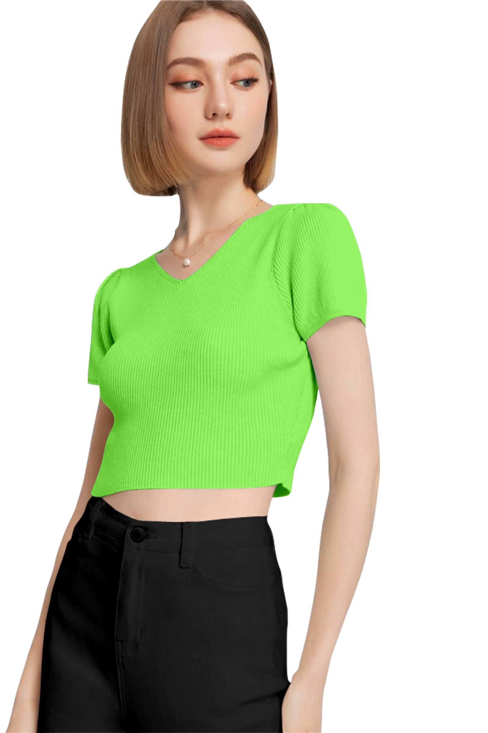 Women’s Ribbed V-Neck Crop Top – Grey