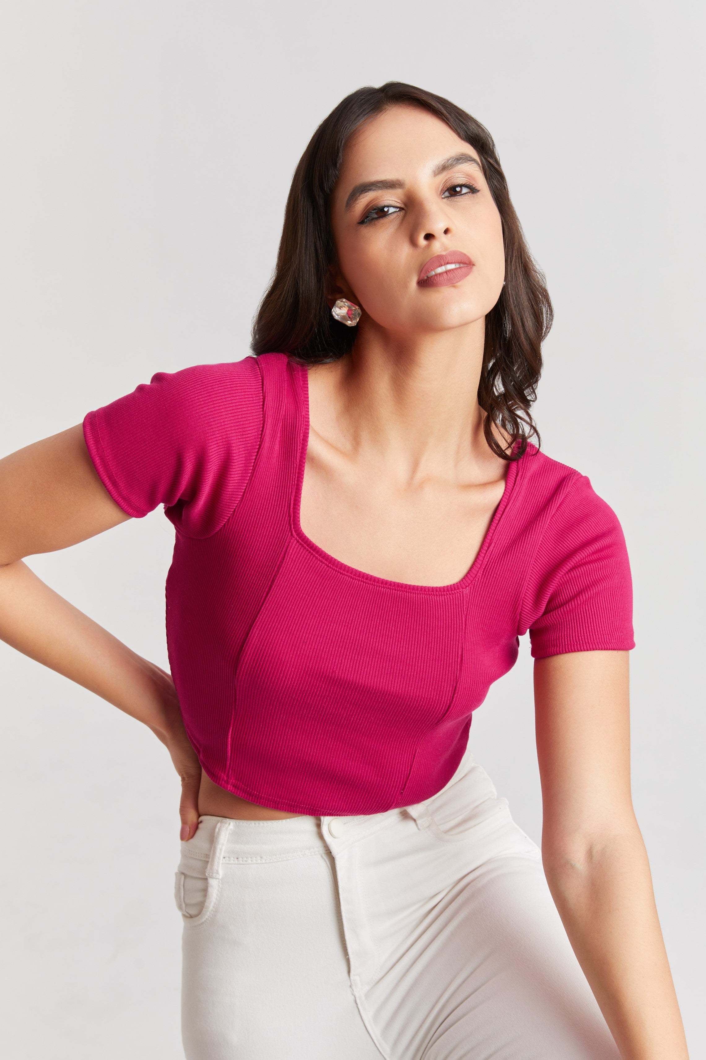 Black Ribbed Square Neck Crop Top