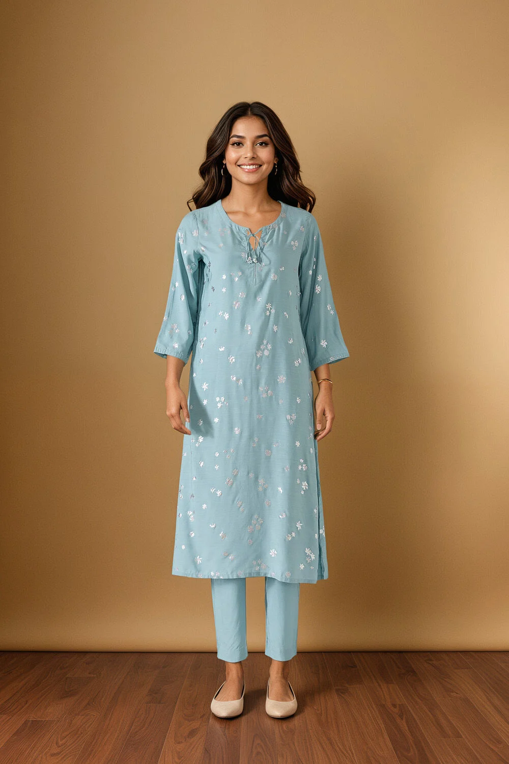 Teal Blue Embroidered Kurta with Pants