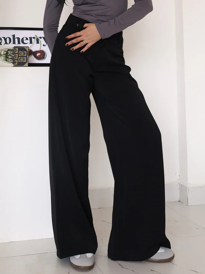 Elegant High-Waist Black Wide Leg Trousers