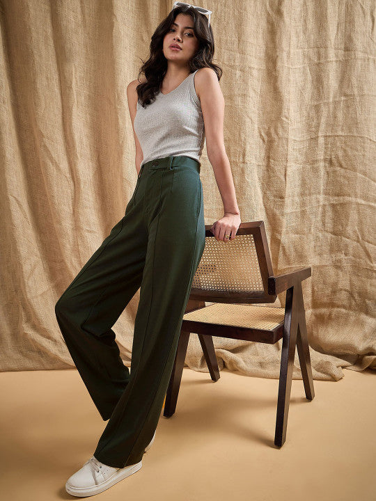 Chic Beige Tailored Wide-Leg Formal Pants for Women