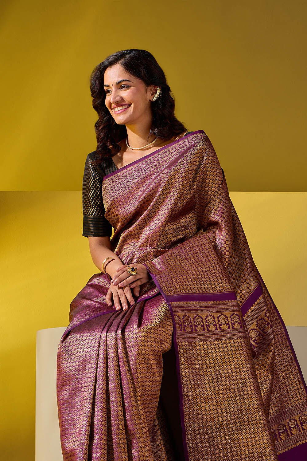 Purple & Gold Brocade Silk Saree