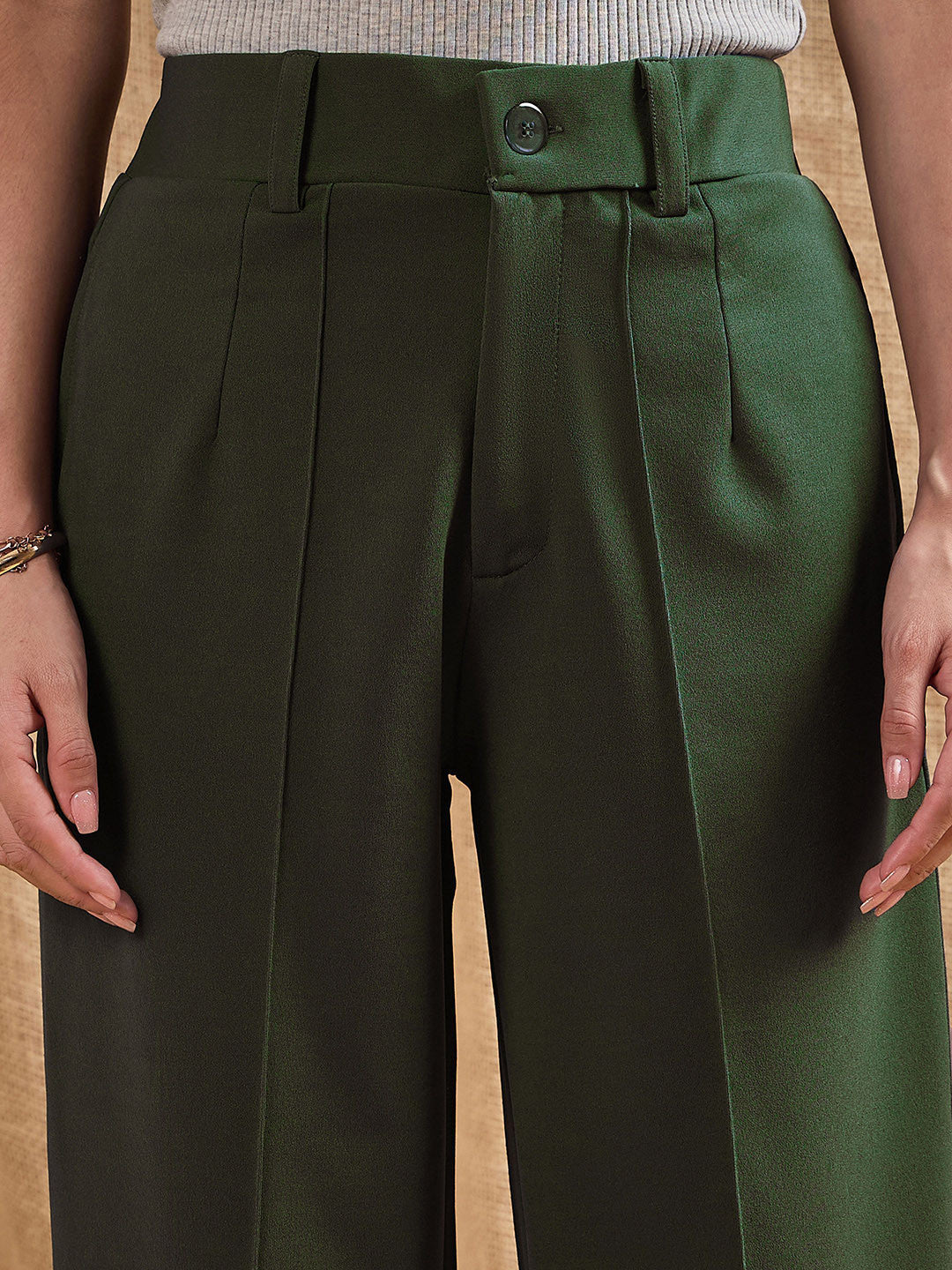 Chic Beige Tailored Wide-Leg Formal Pants for Women