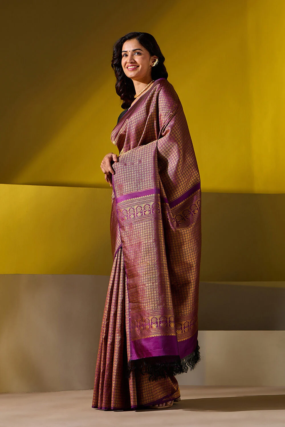 Purple & Gold Brocade Silk Saree