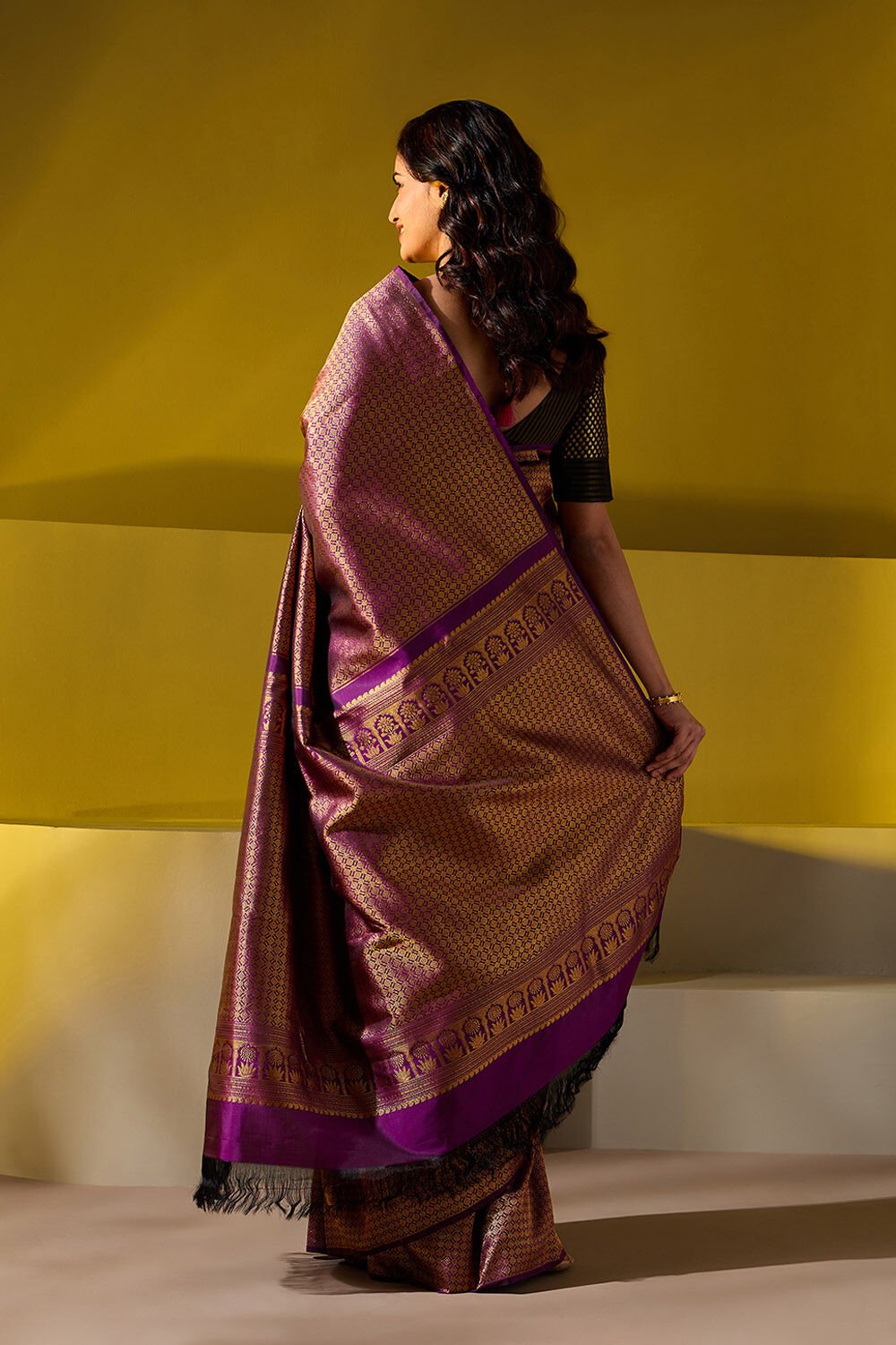 Purple & Gold Brocade Silk Saree