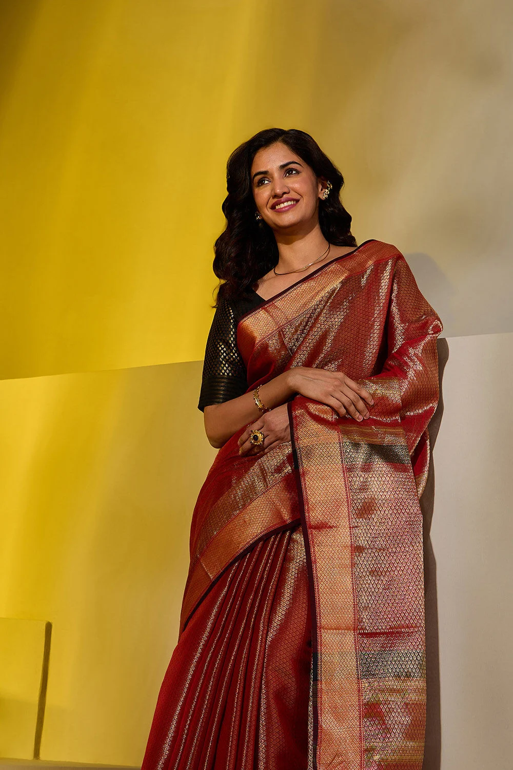 Maroon Kanjivaram Silk Saree with Gold Zari