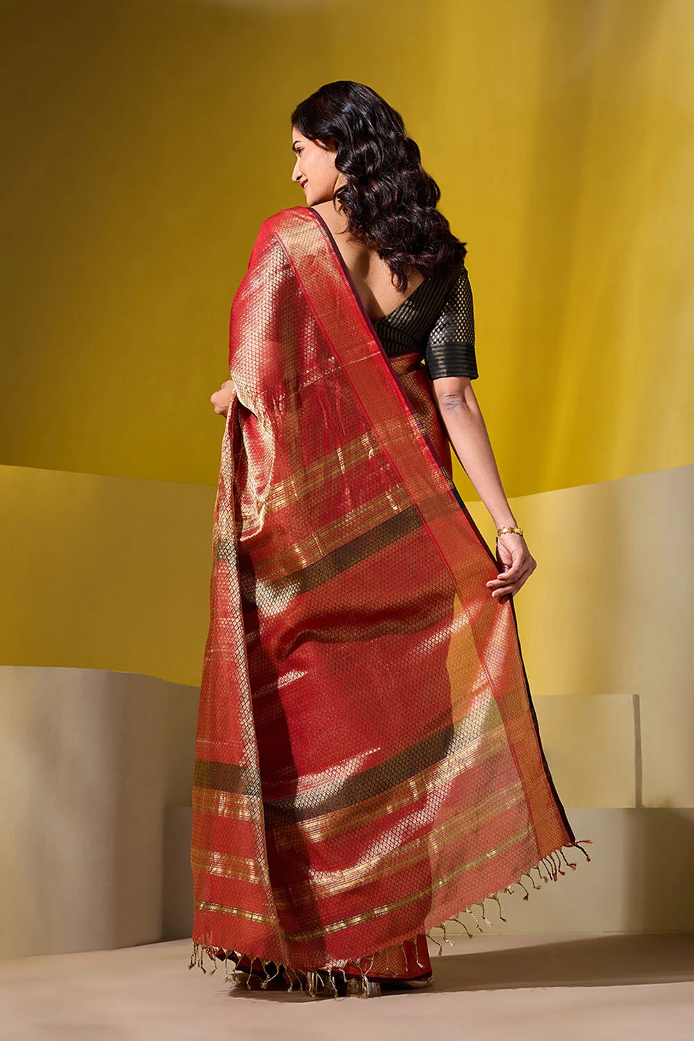 Maroon Kanjivaram Silk Saree with Gold Zari