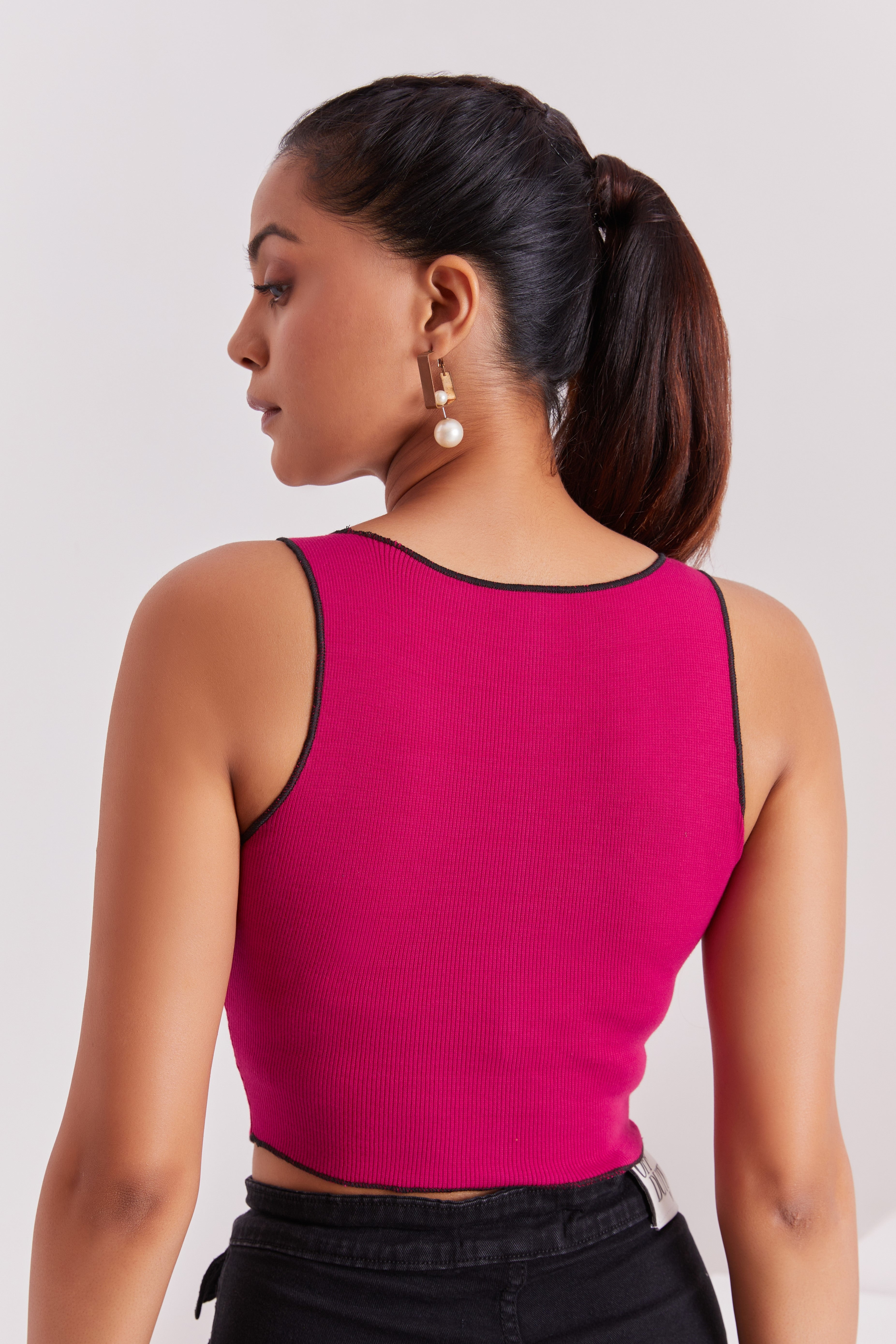 Pink Contrast Stitch Tank Top