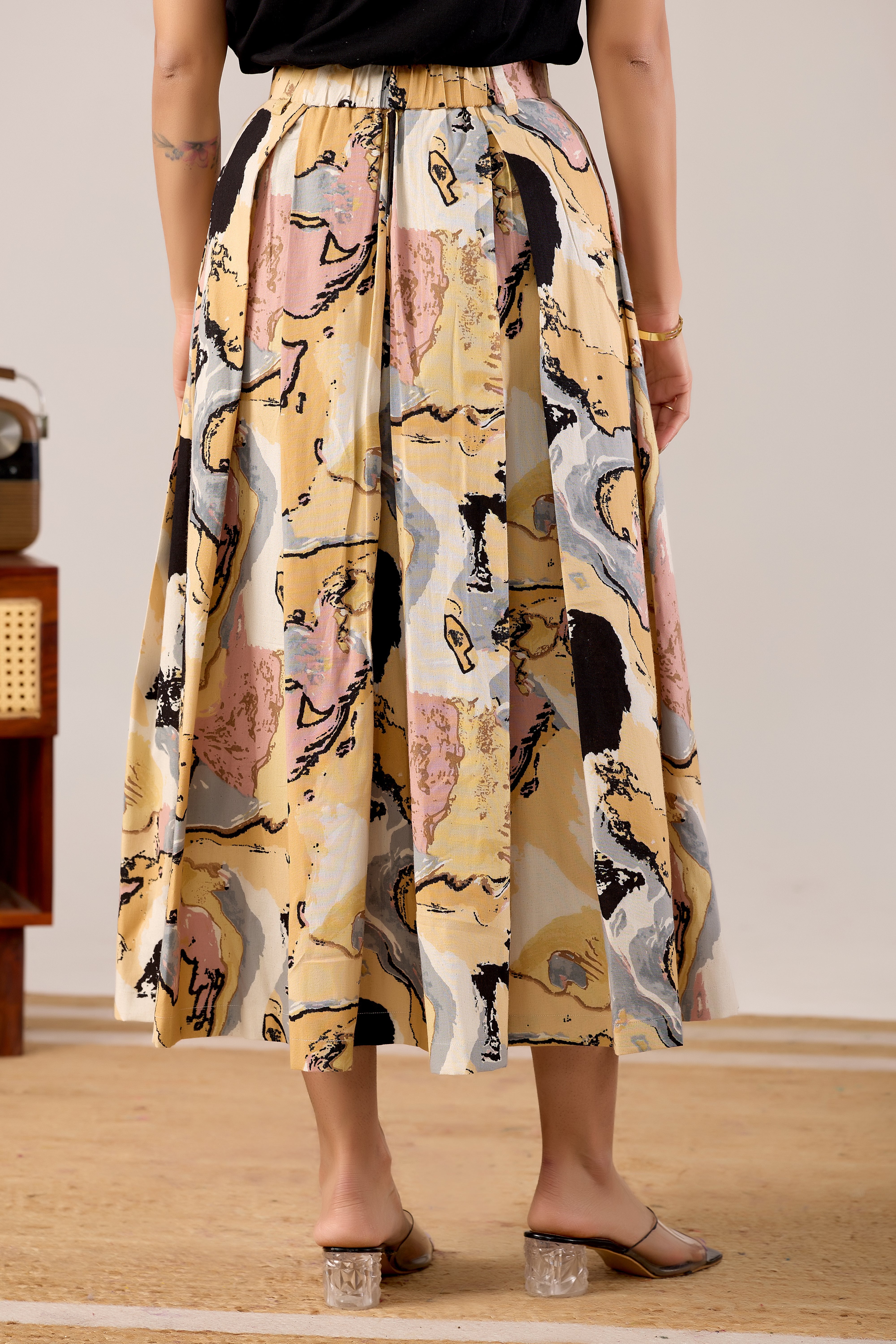 Desert Abstract Pleated Midi Skirt