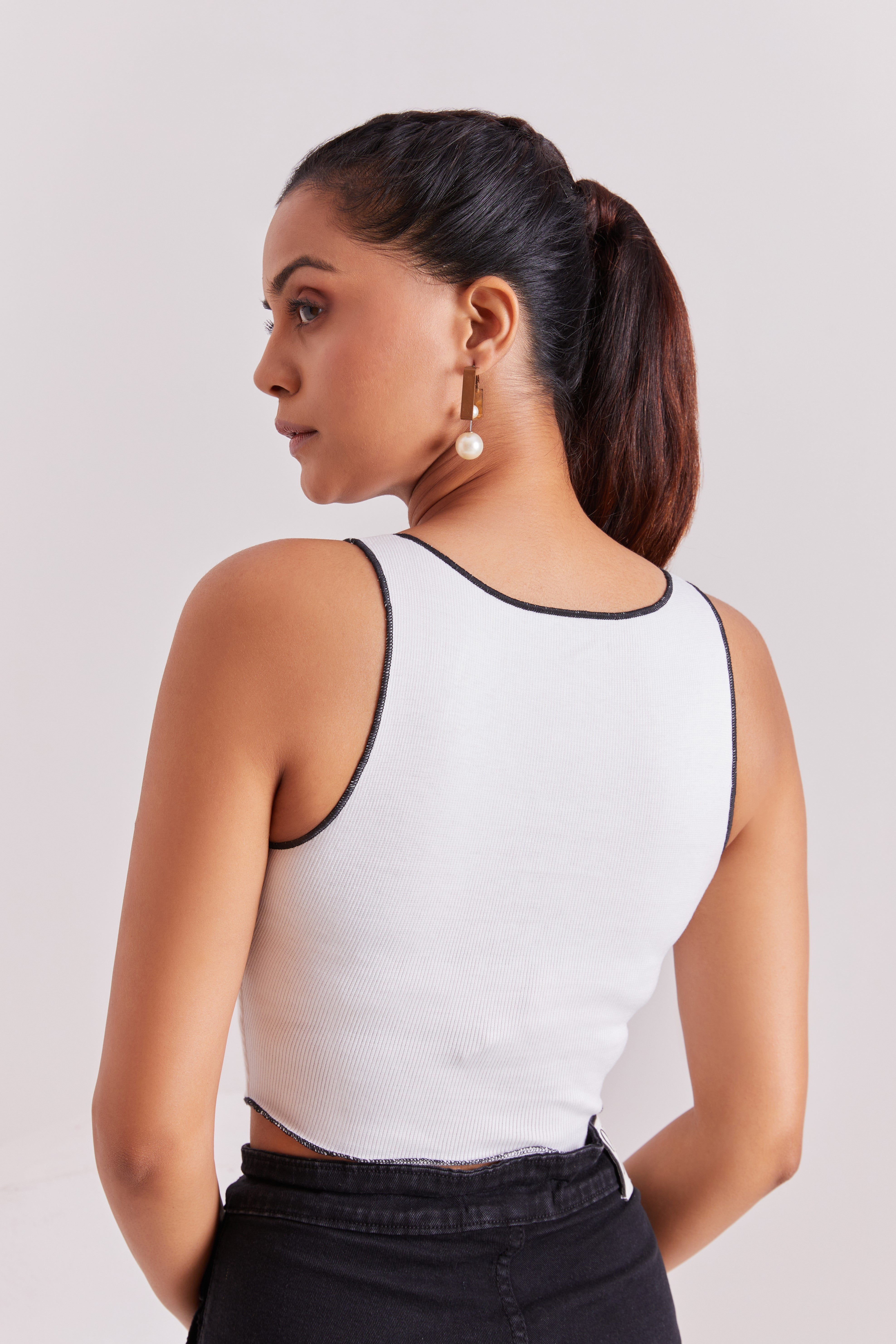 White Contrast Stitch Tank Top