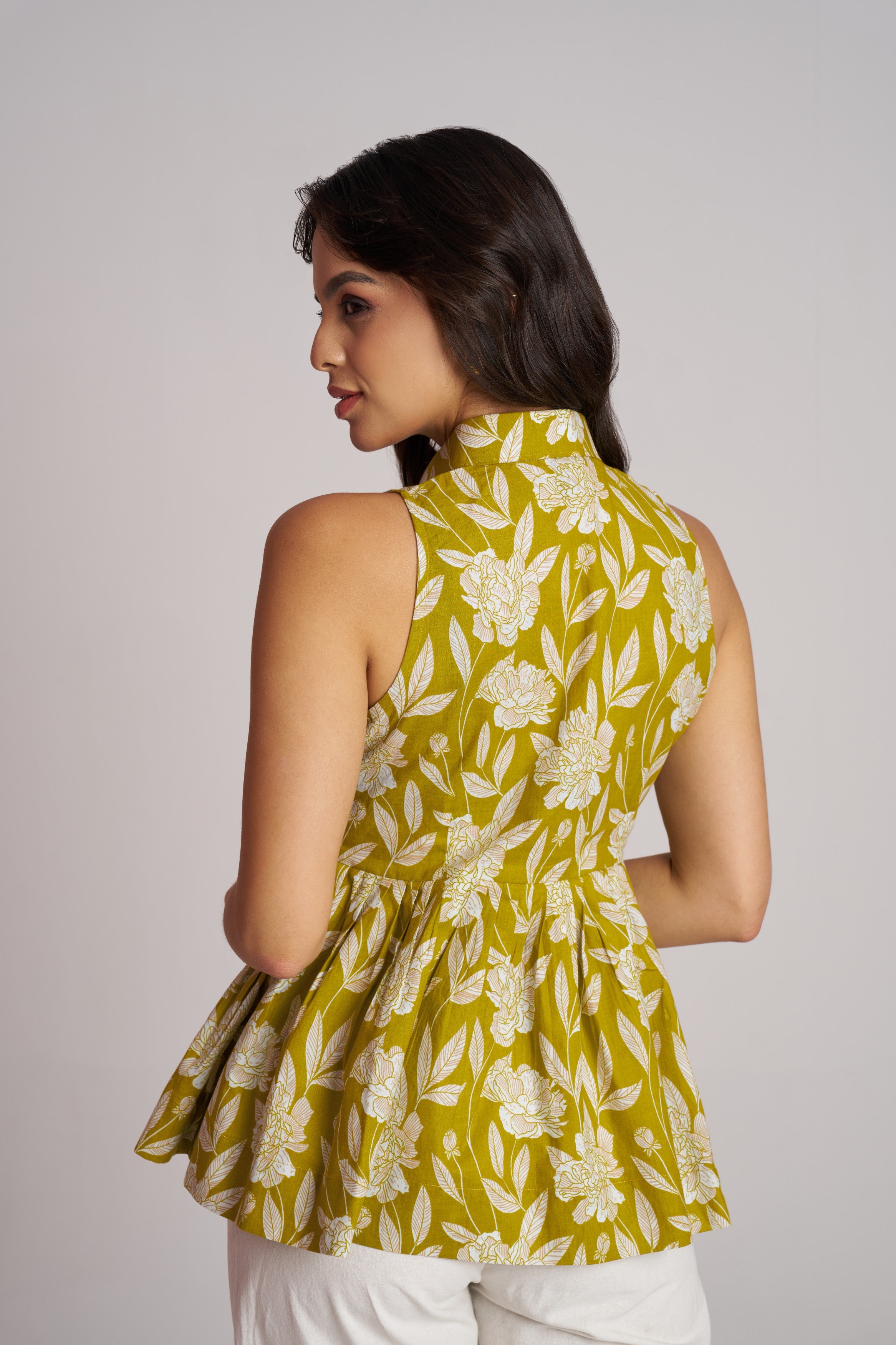 Teal Bloom Sleeveless Peplum Top