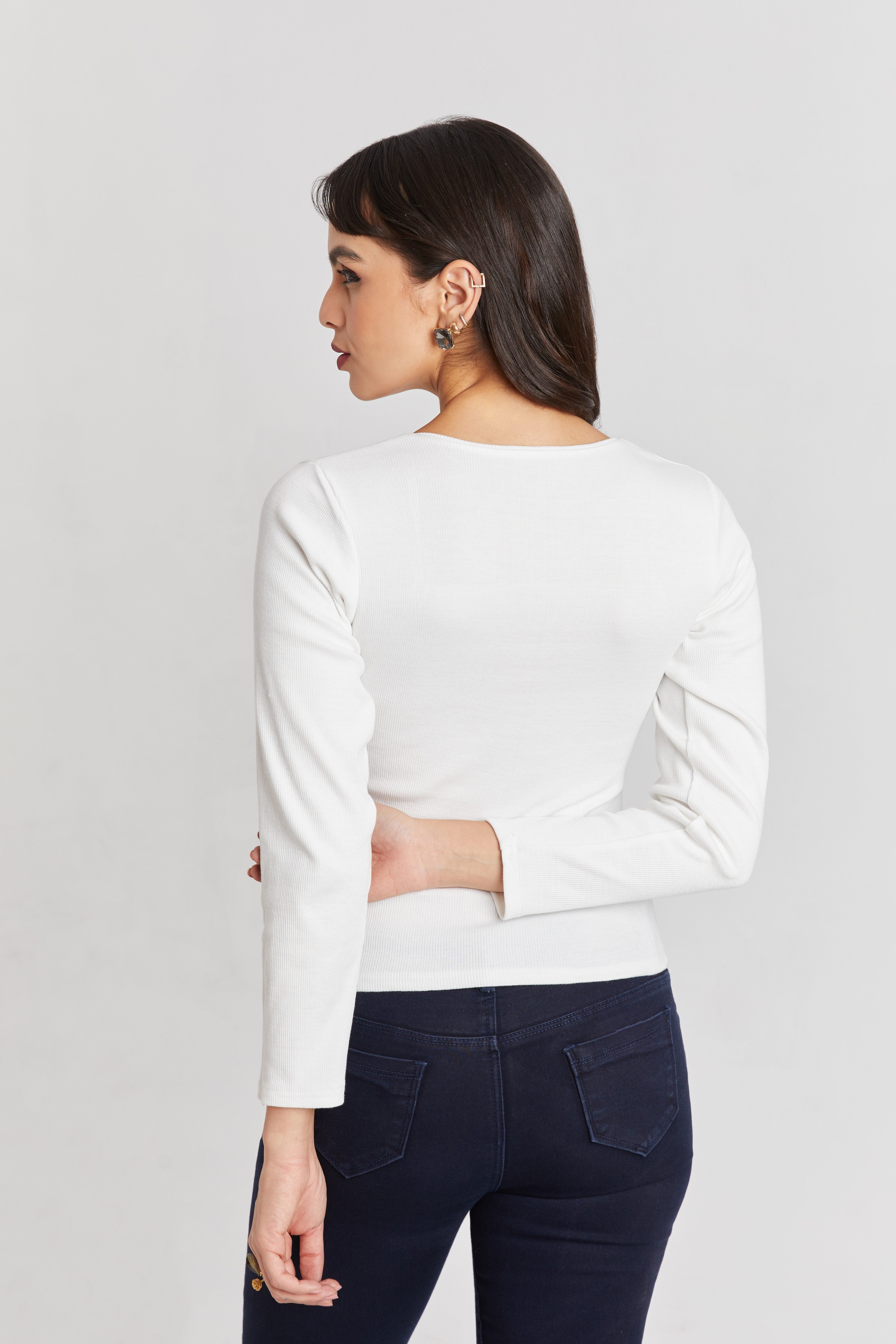 Black Ribbed Square Neck Top