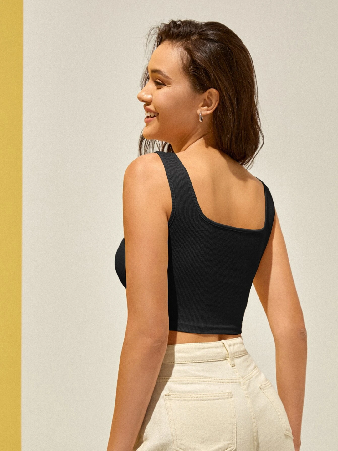 Midnight Black Ribbed Crop Tank