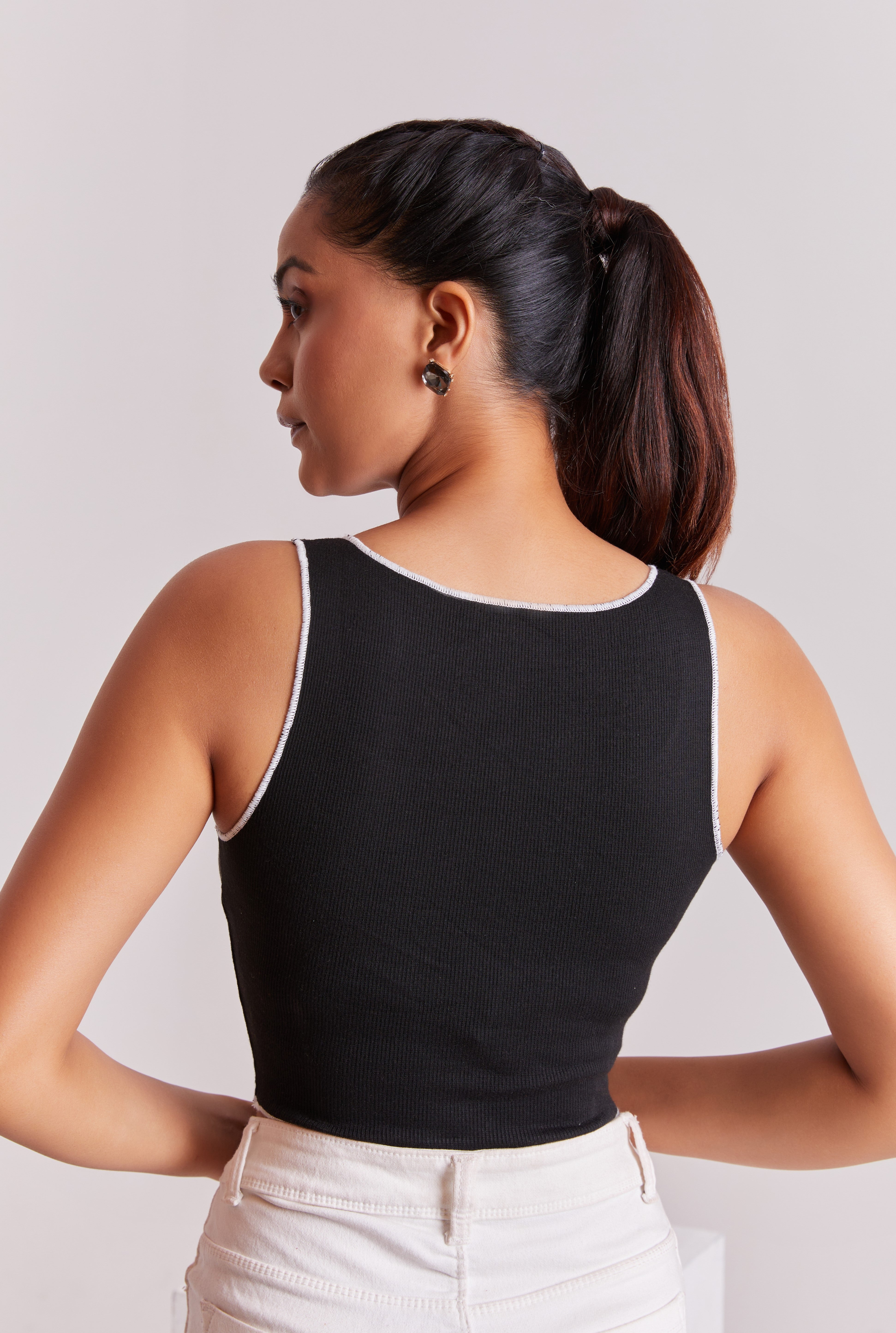 Black Contrast Stitch Tank Top
