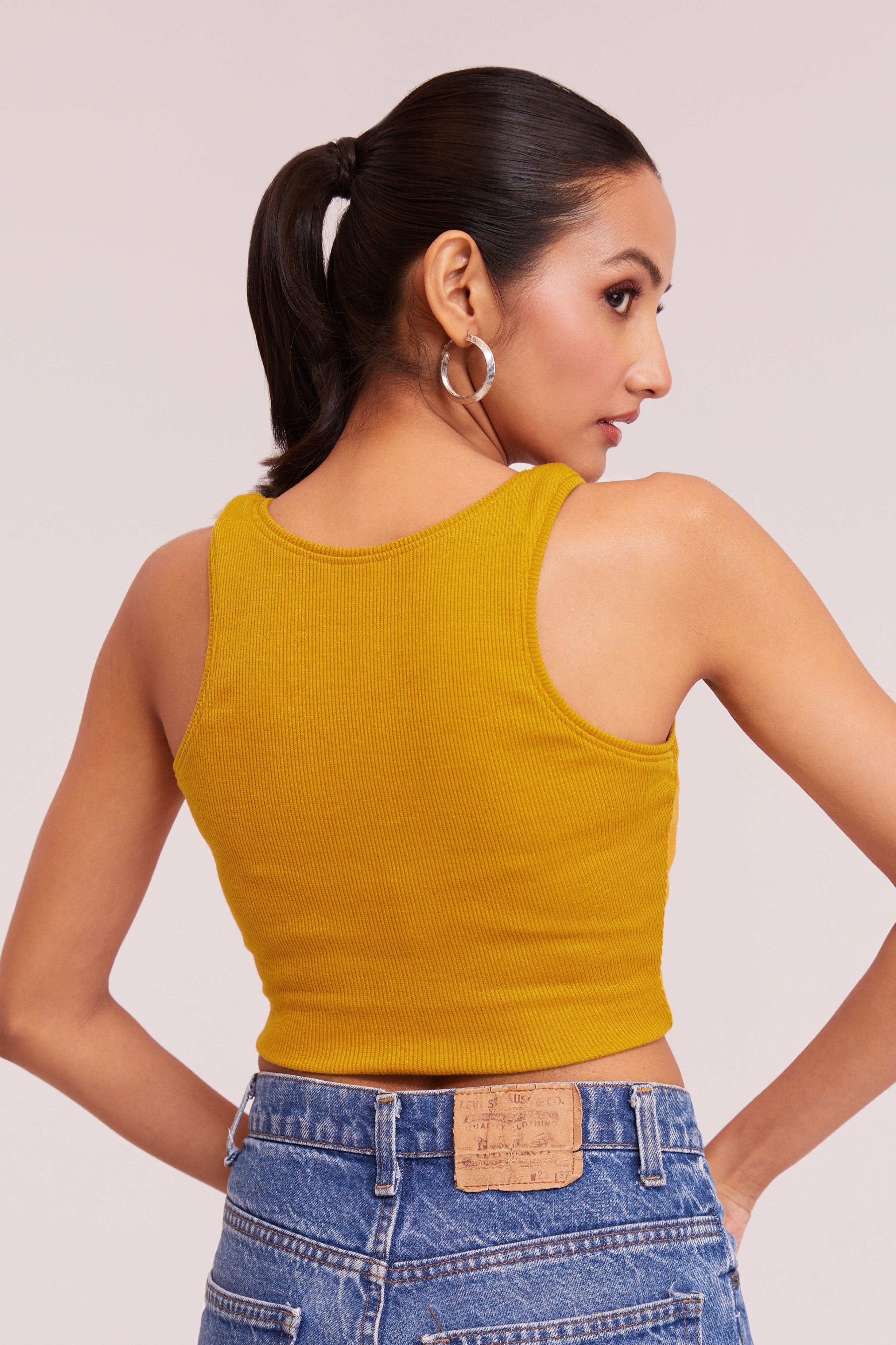 Black Ribbed Scoop Neck Sleeveless Crop Top
