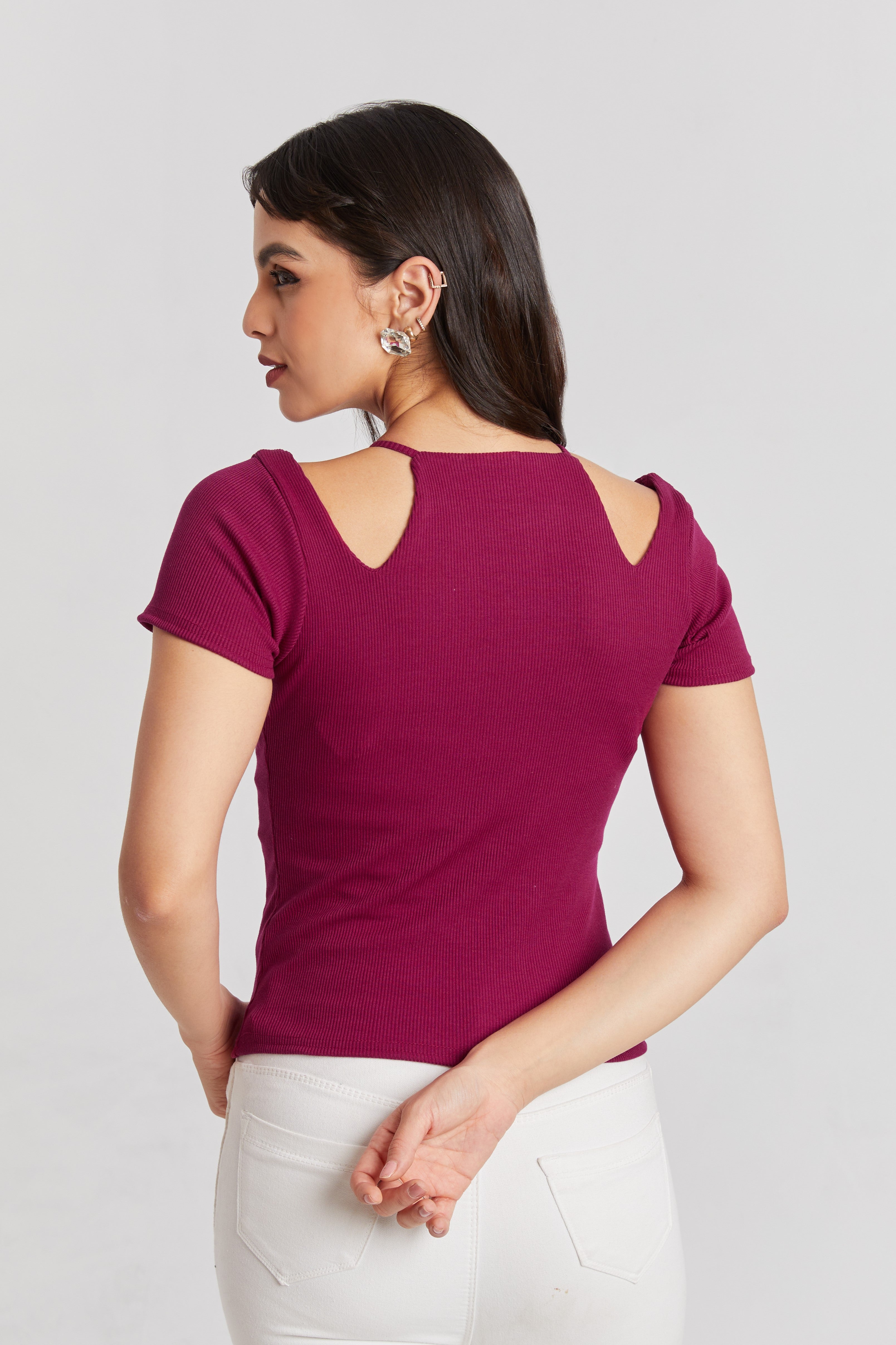 Midnight Black Ribbed Cutout Top