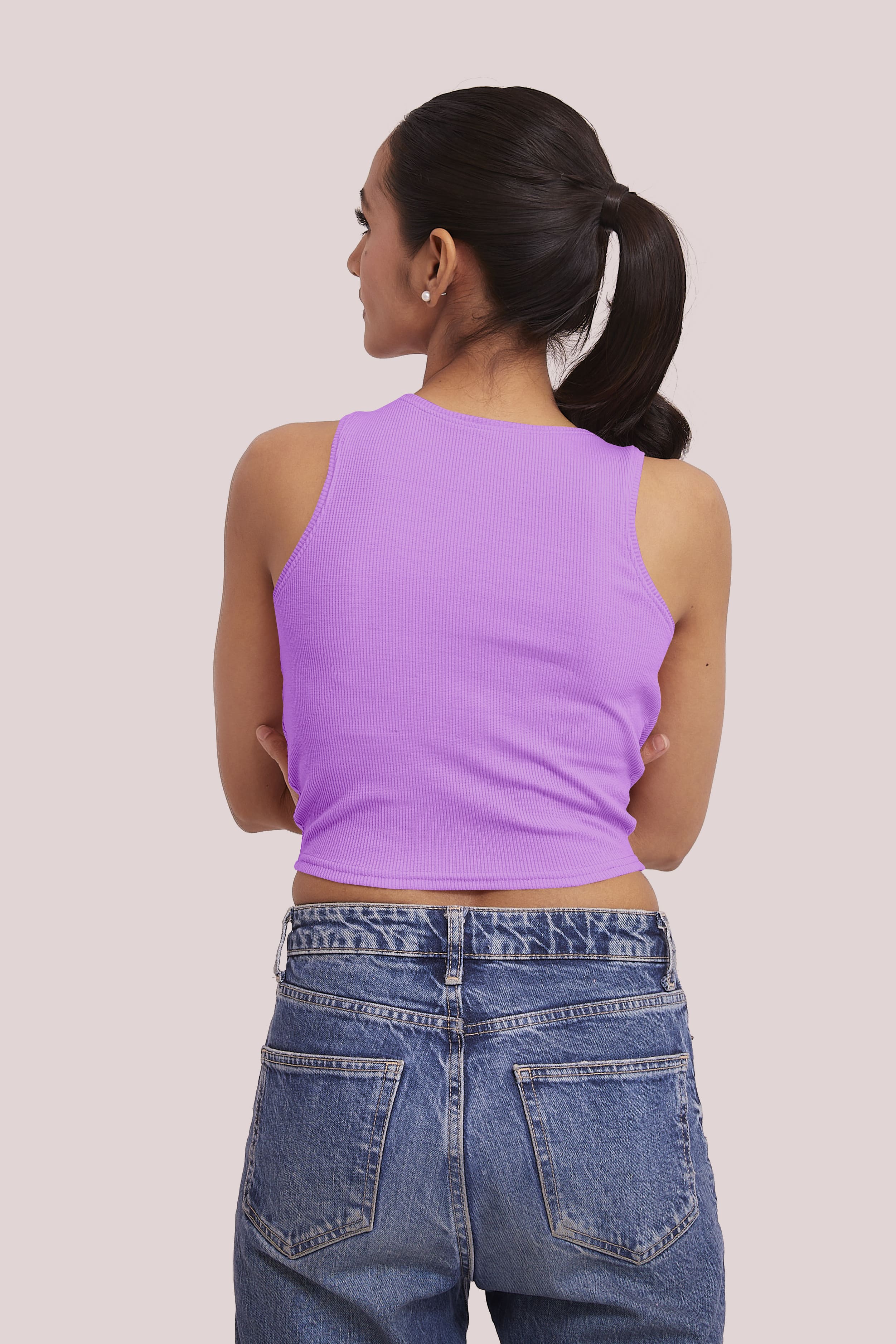 Lavender Ribbed Scoop Neck Sleeveless Crop Top