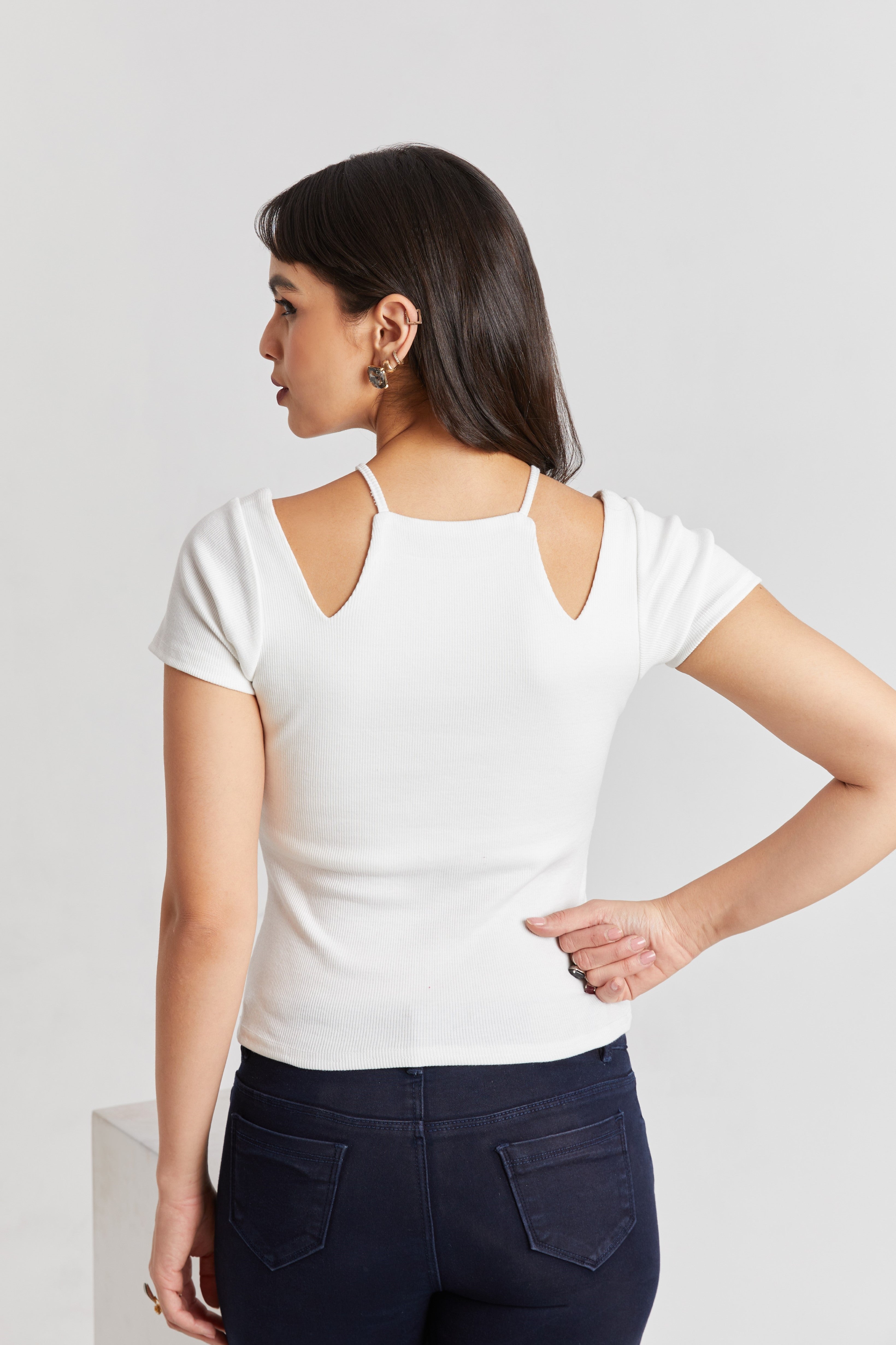 Midnight Black Ribbed Cutout Top
