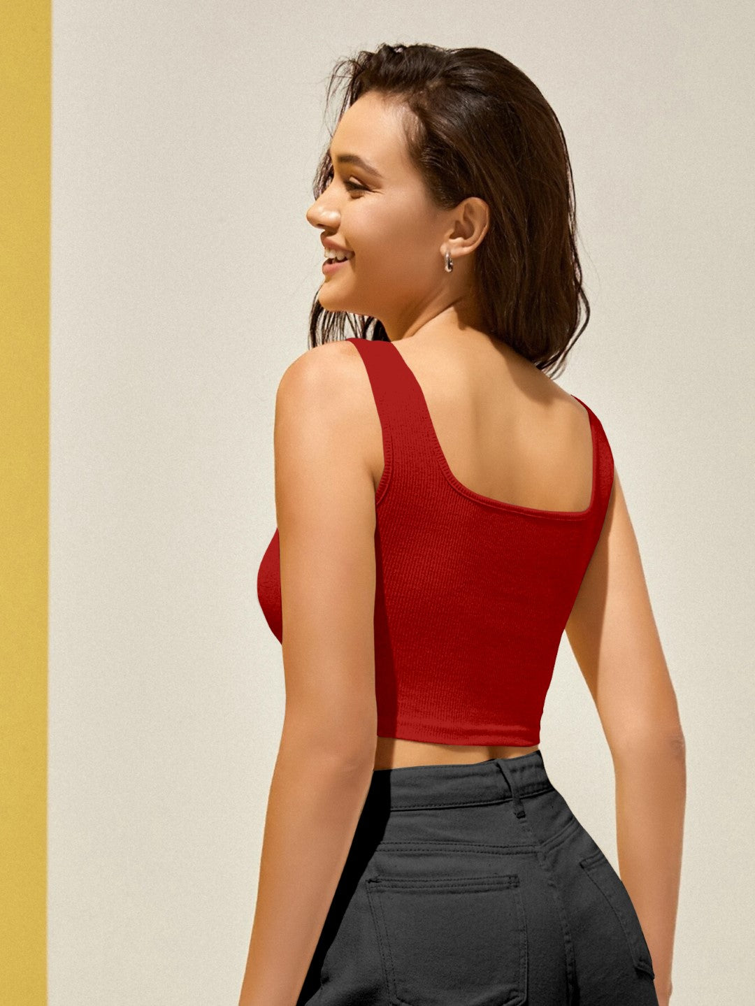 Red Ribbed Crop Tank