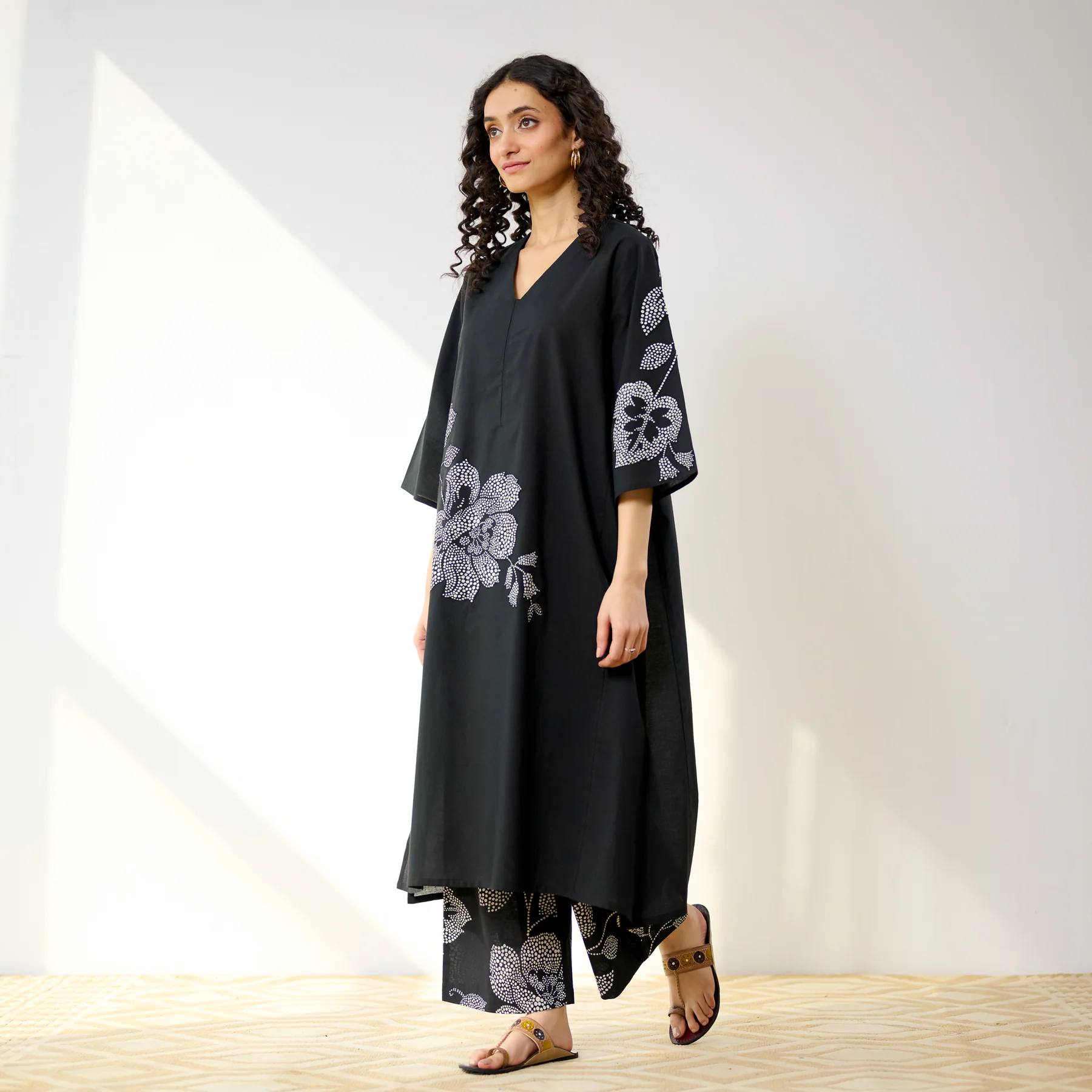 Black Floral Printed Kurta with Palazzo