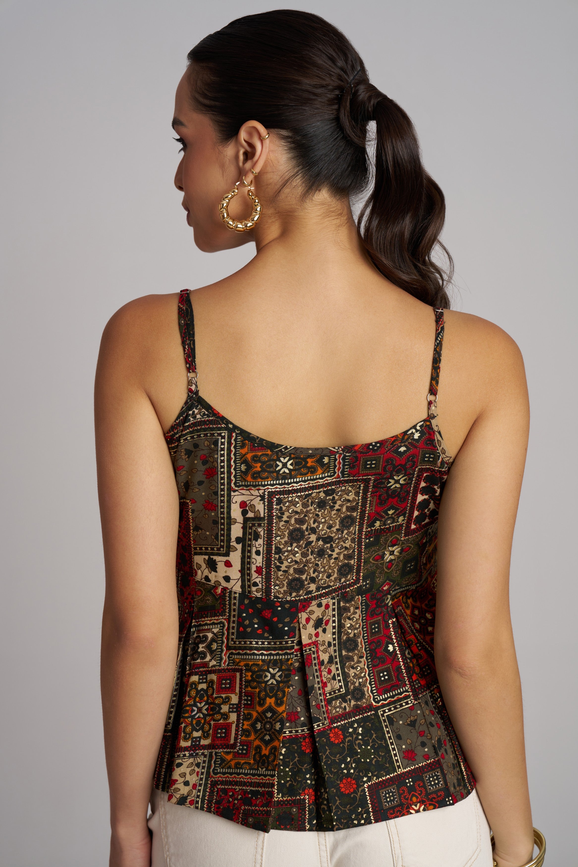 Forest Mosaic Printed Strap Top