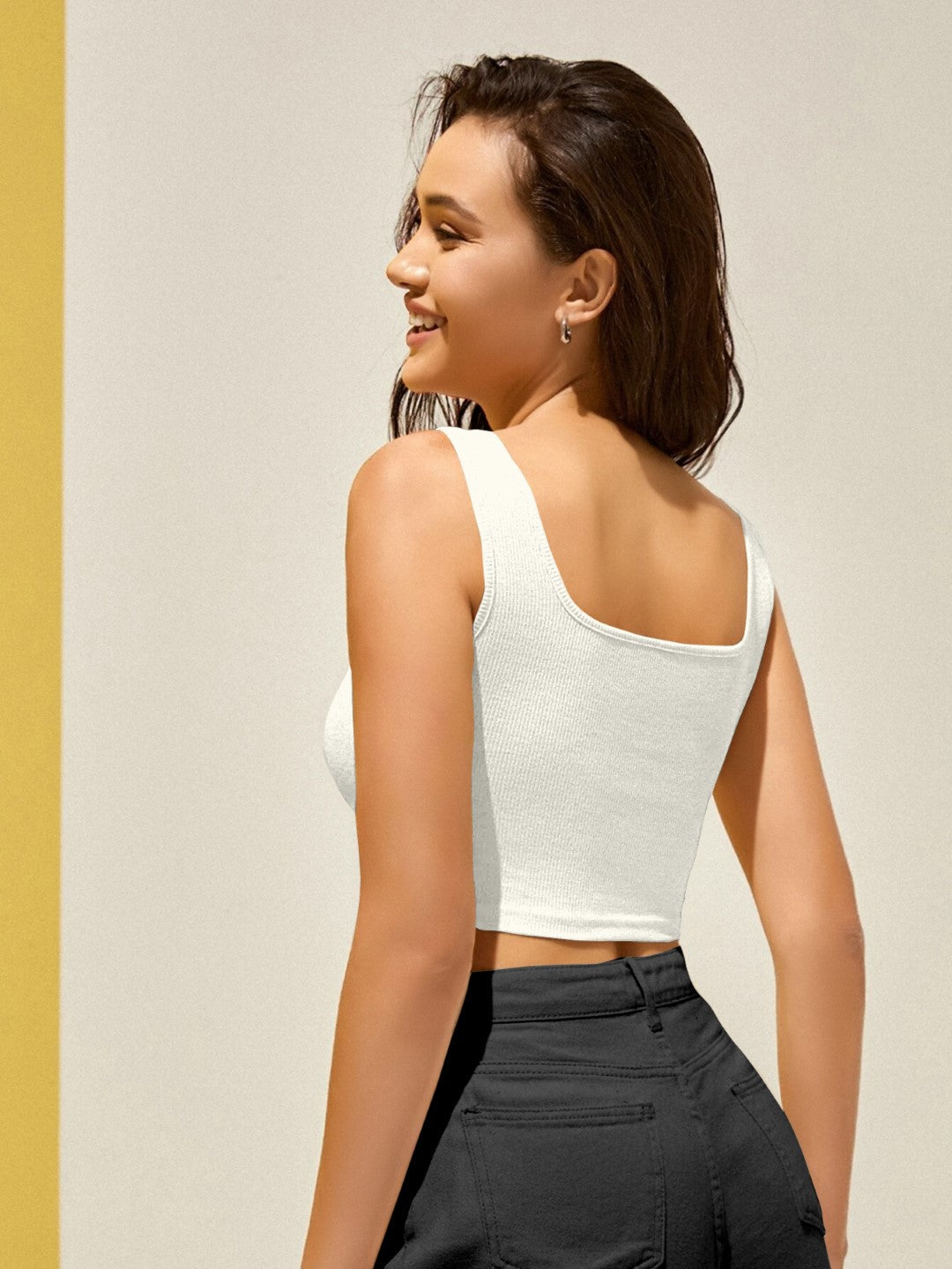 White Ribbed Crop Tank