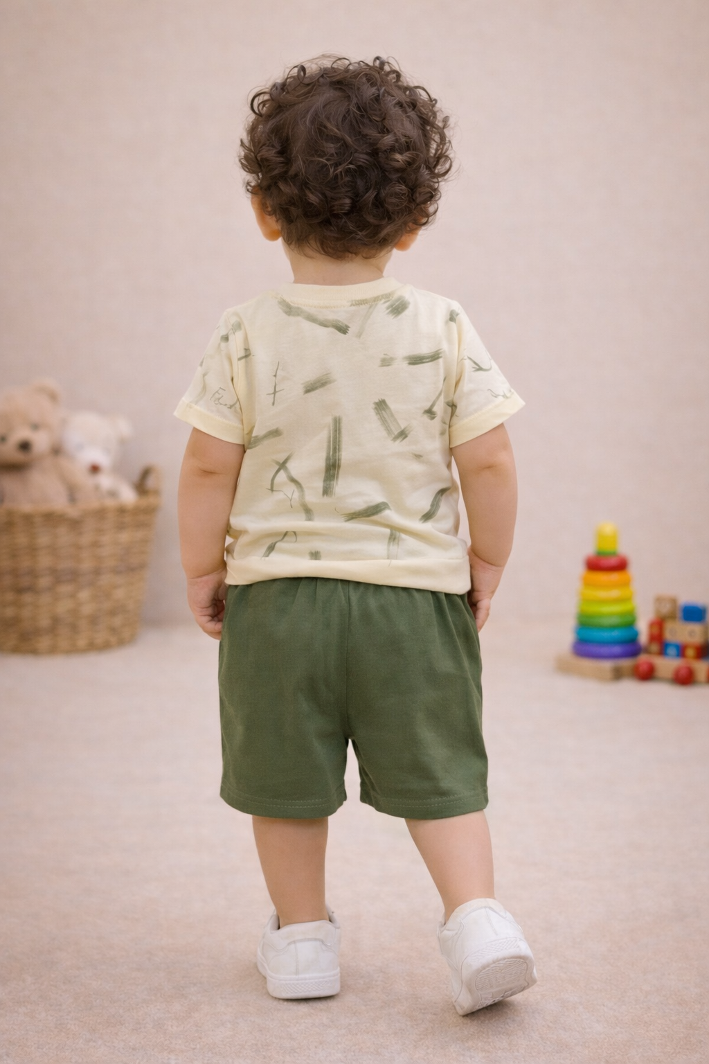 Kids Cream & Royal Blue Co-ord Set with Printed Shorts