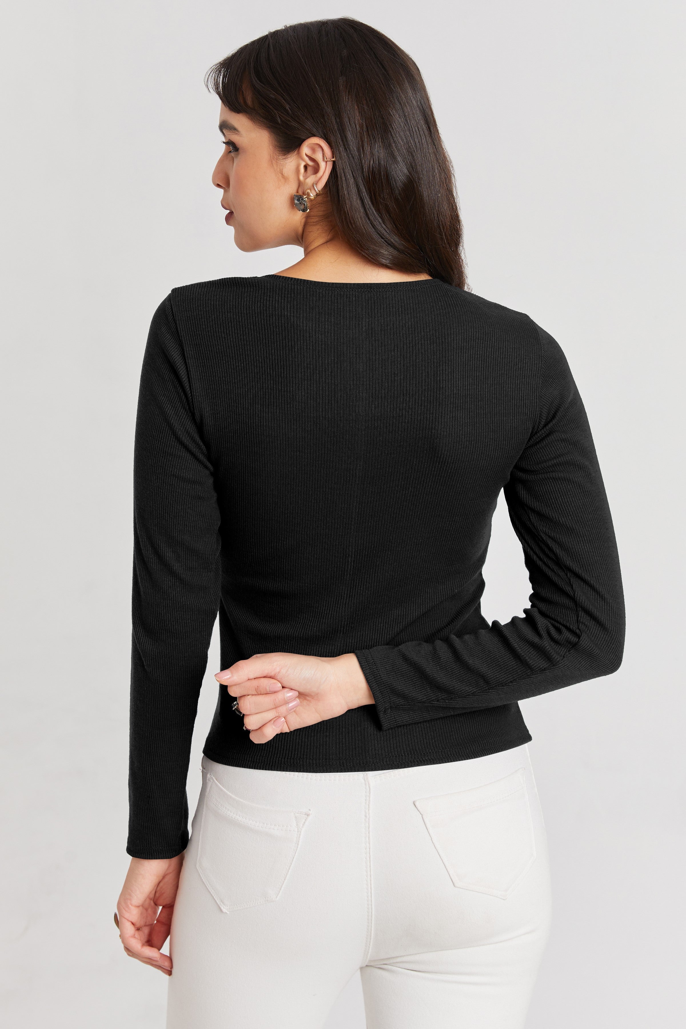 Black Ribbed Square Neck Top