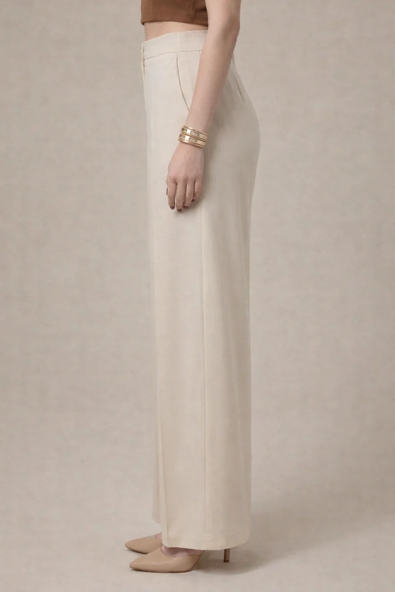 Beige High-Waist Wide Leg Trousers