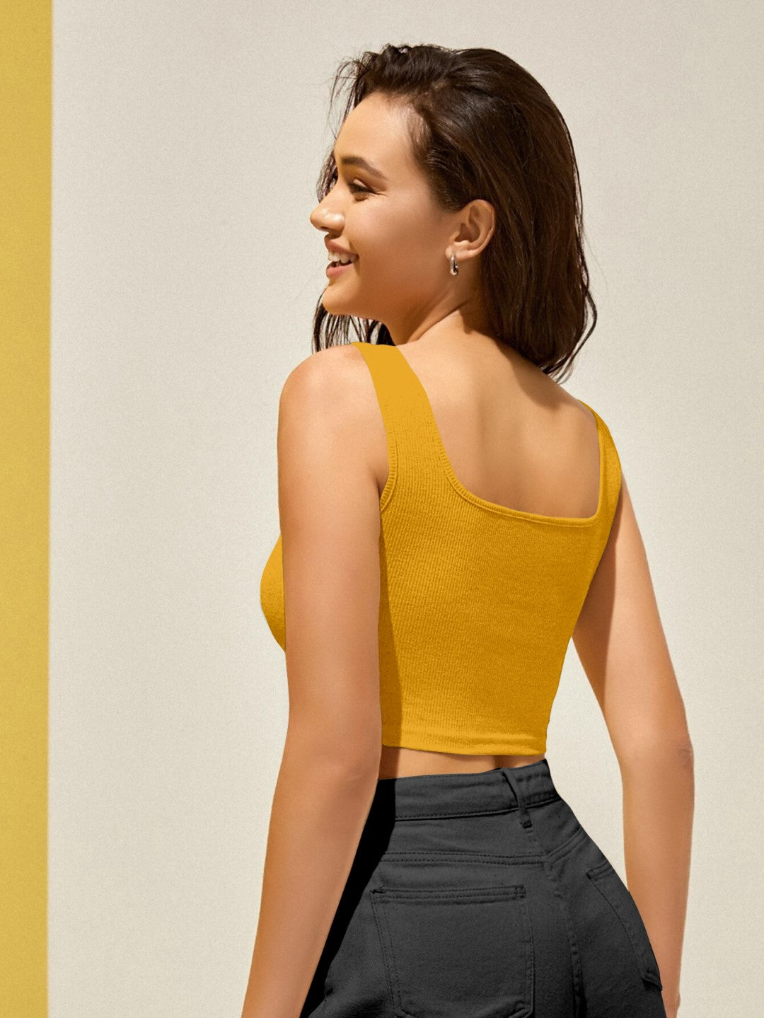 Mustard Yellow Ribbed Crop Tank