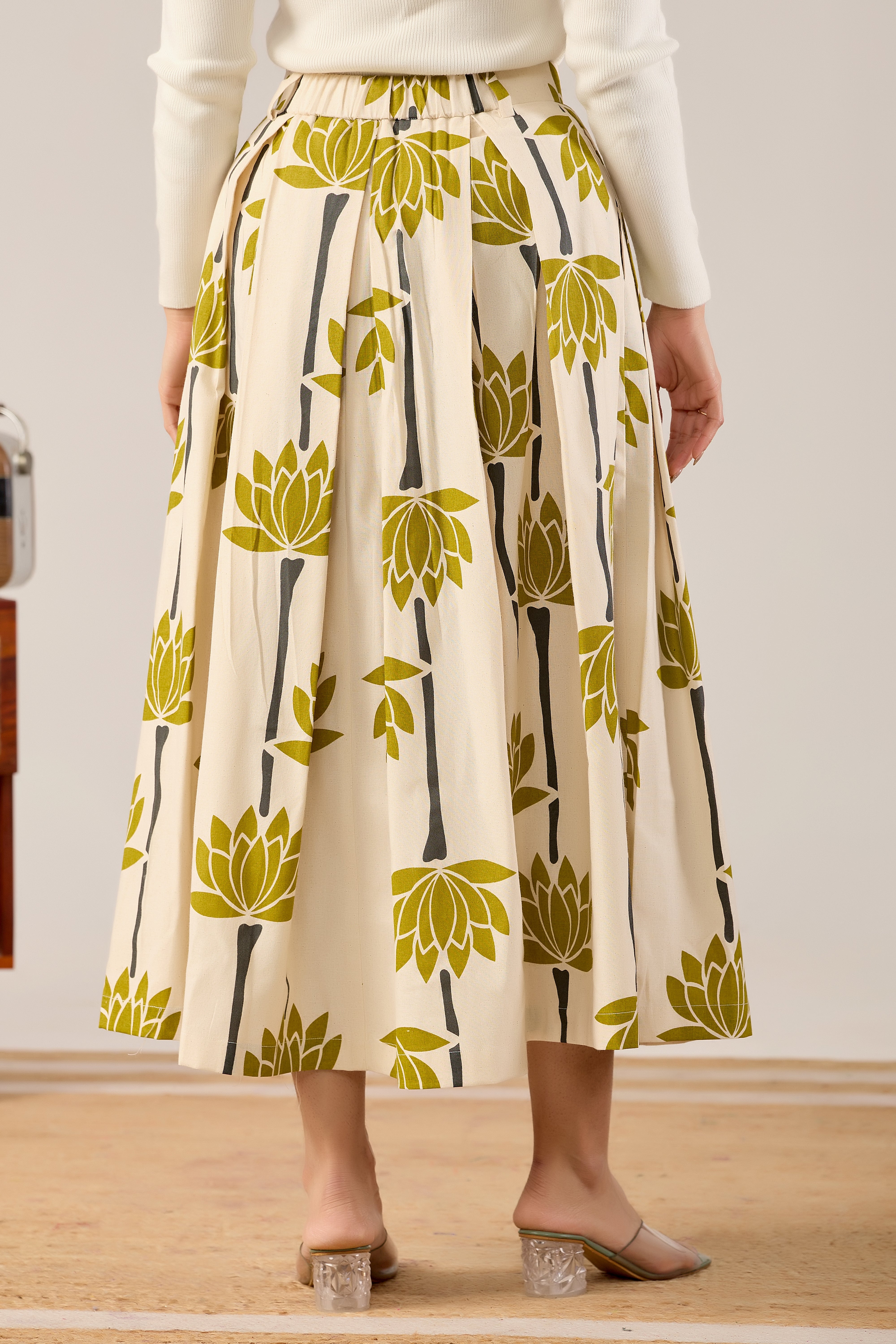 Lotus Bloom Printed Midi Skirt