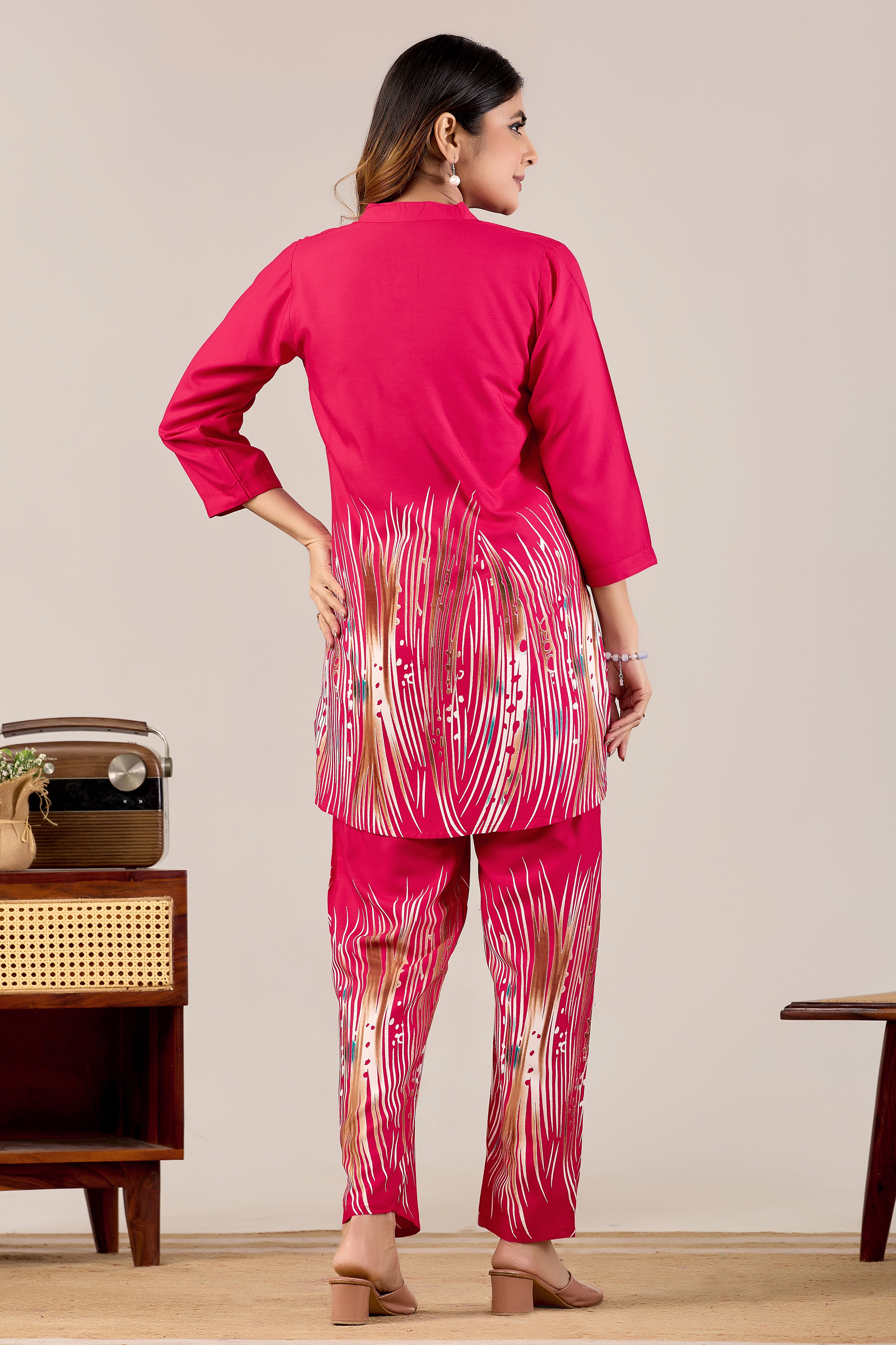 Rani Pink Abstract Wave Co-ord Set
