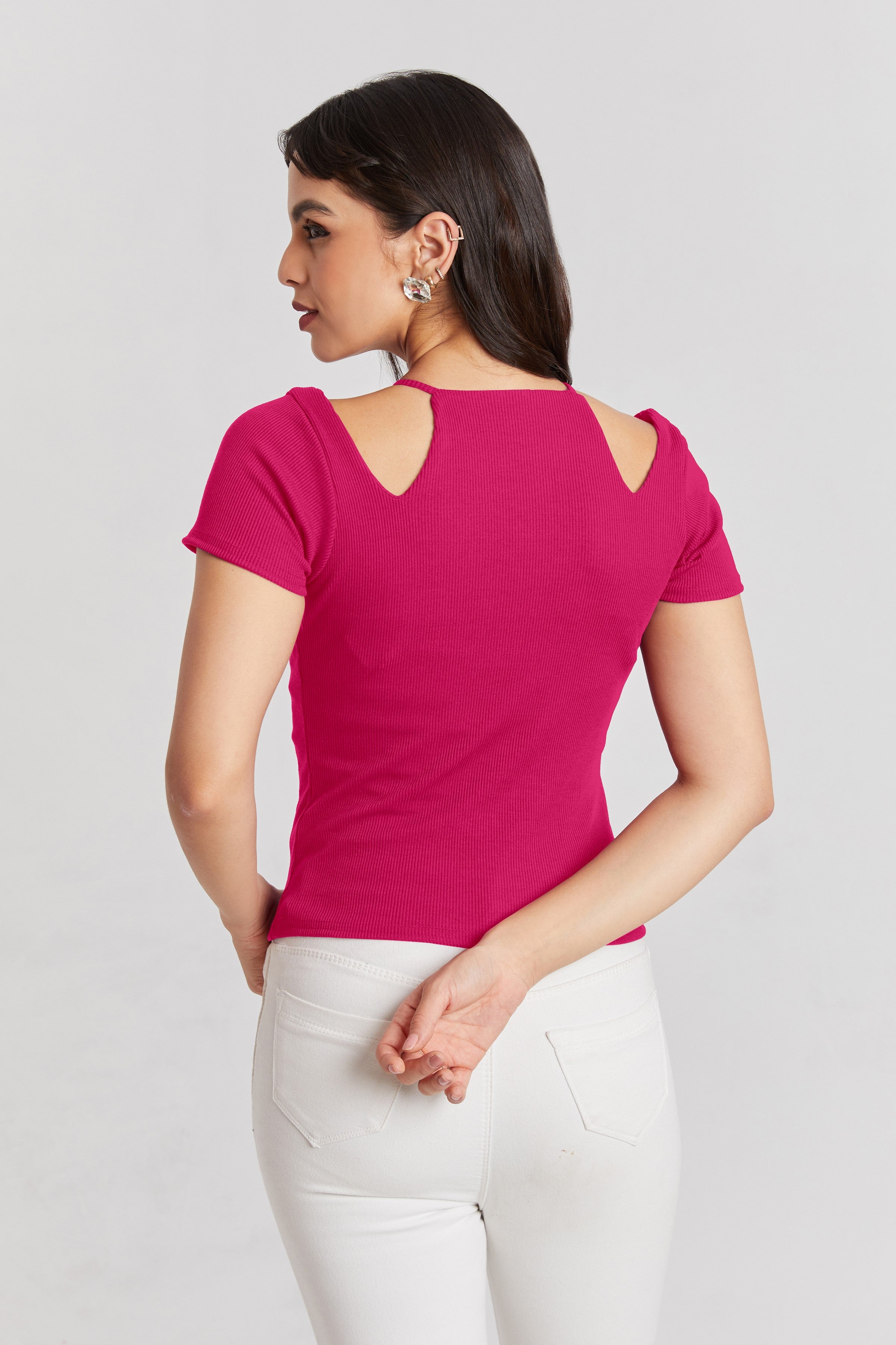 Midnight Pink Ribbed Cutout Top