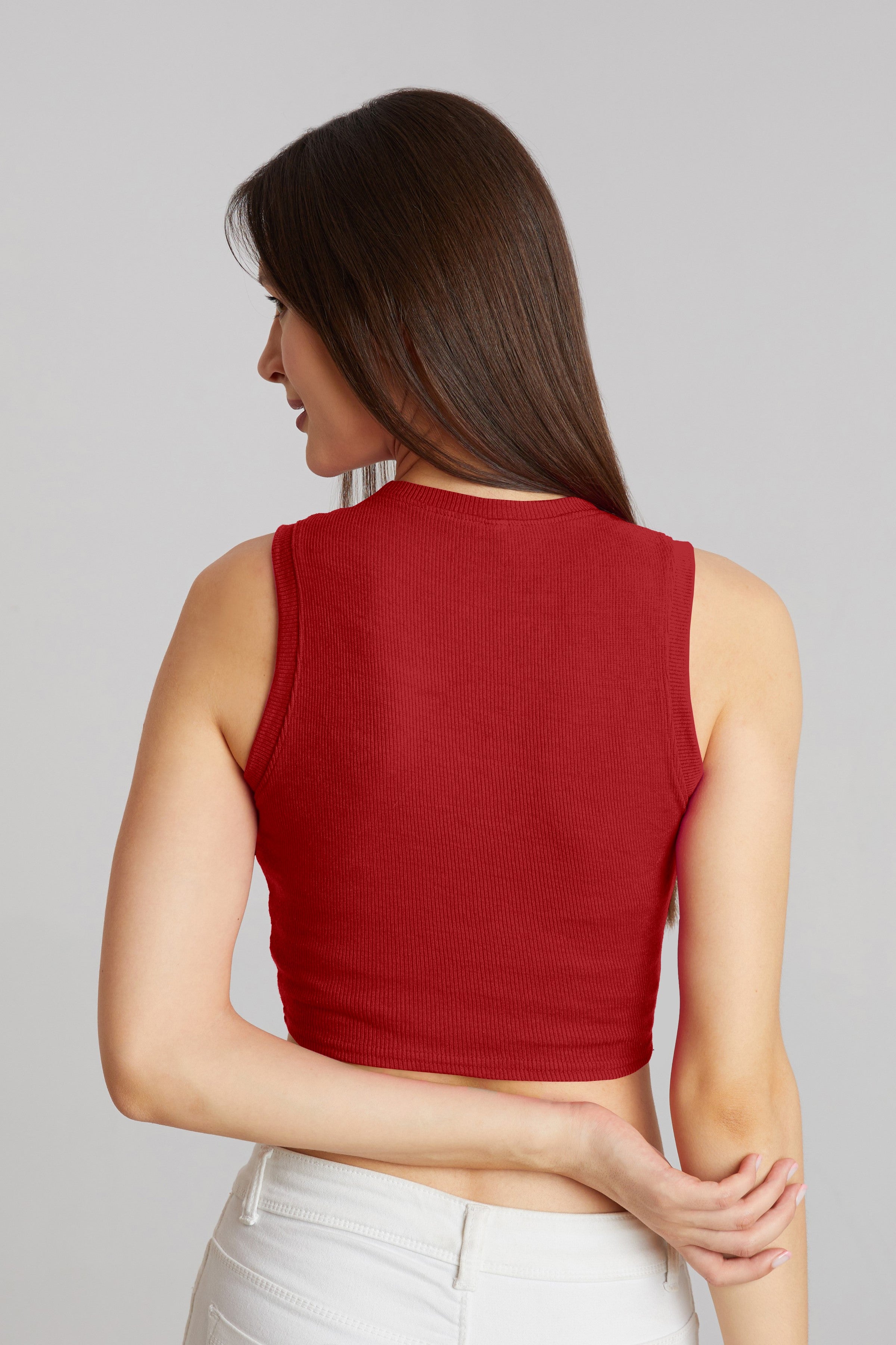 Classic Red Ribbed Sleeveless Crop Top