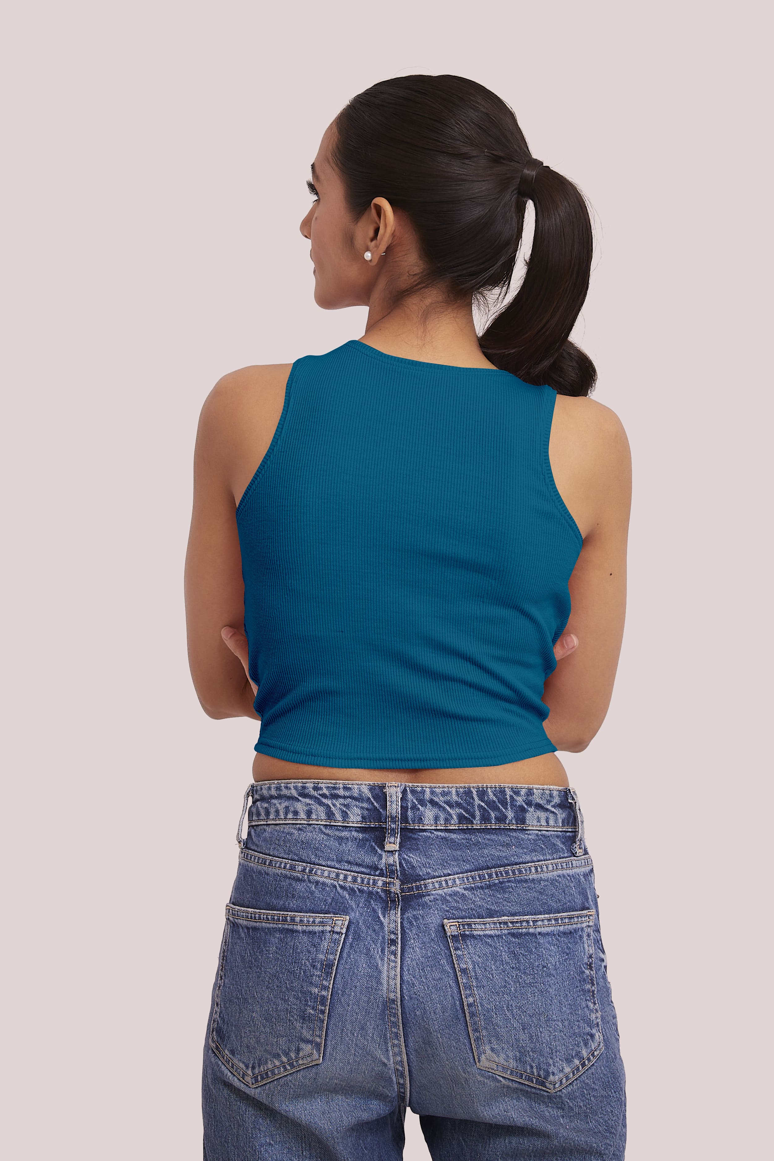 Black Ribbed Scoop Neck Sleeveless Crop Top