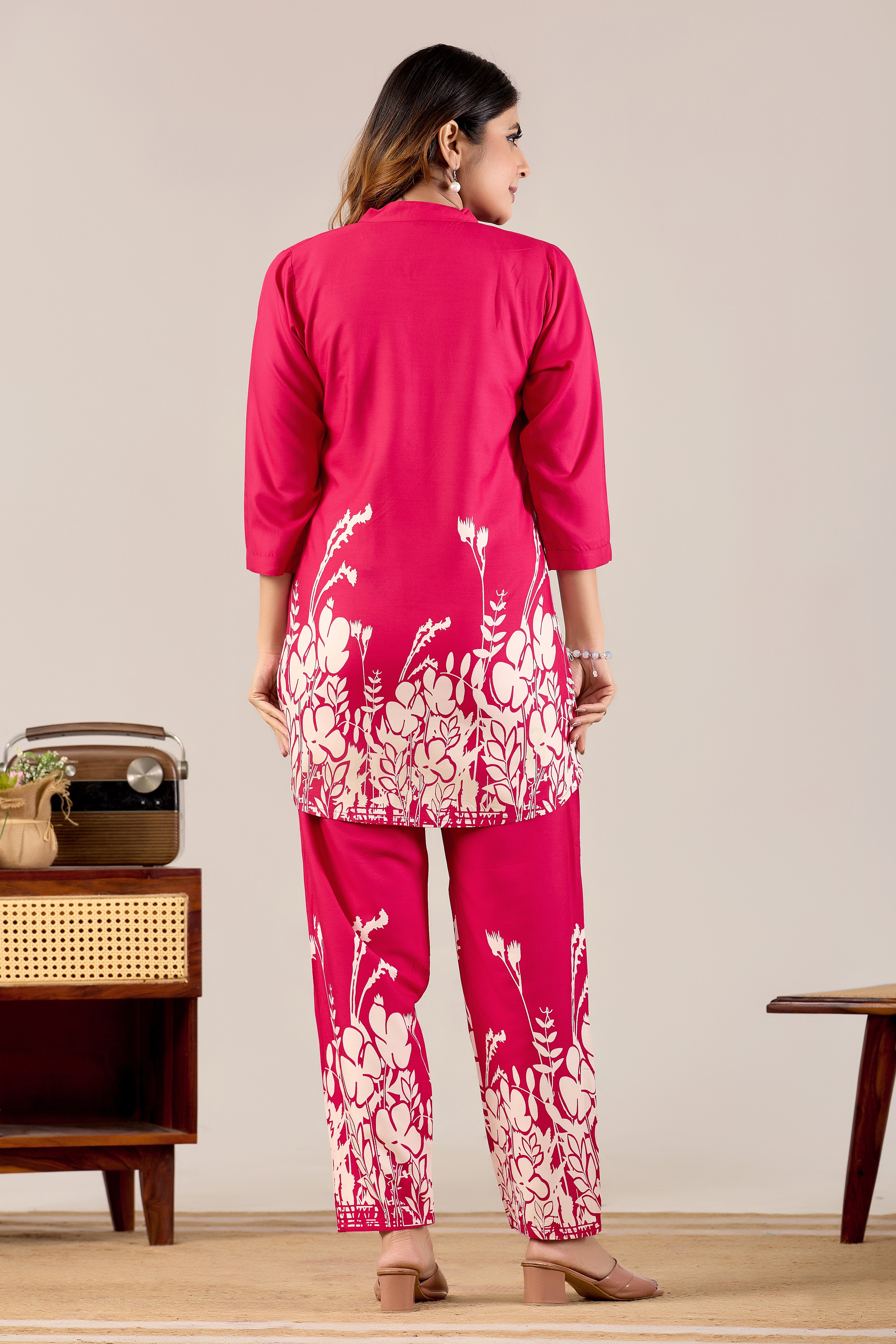 Rani Pink Floral Hemline Co-ord Set